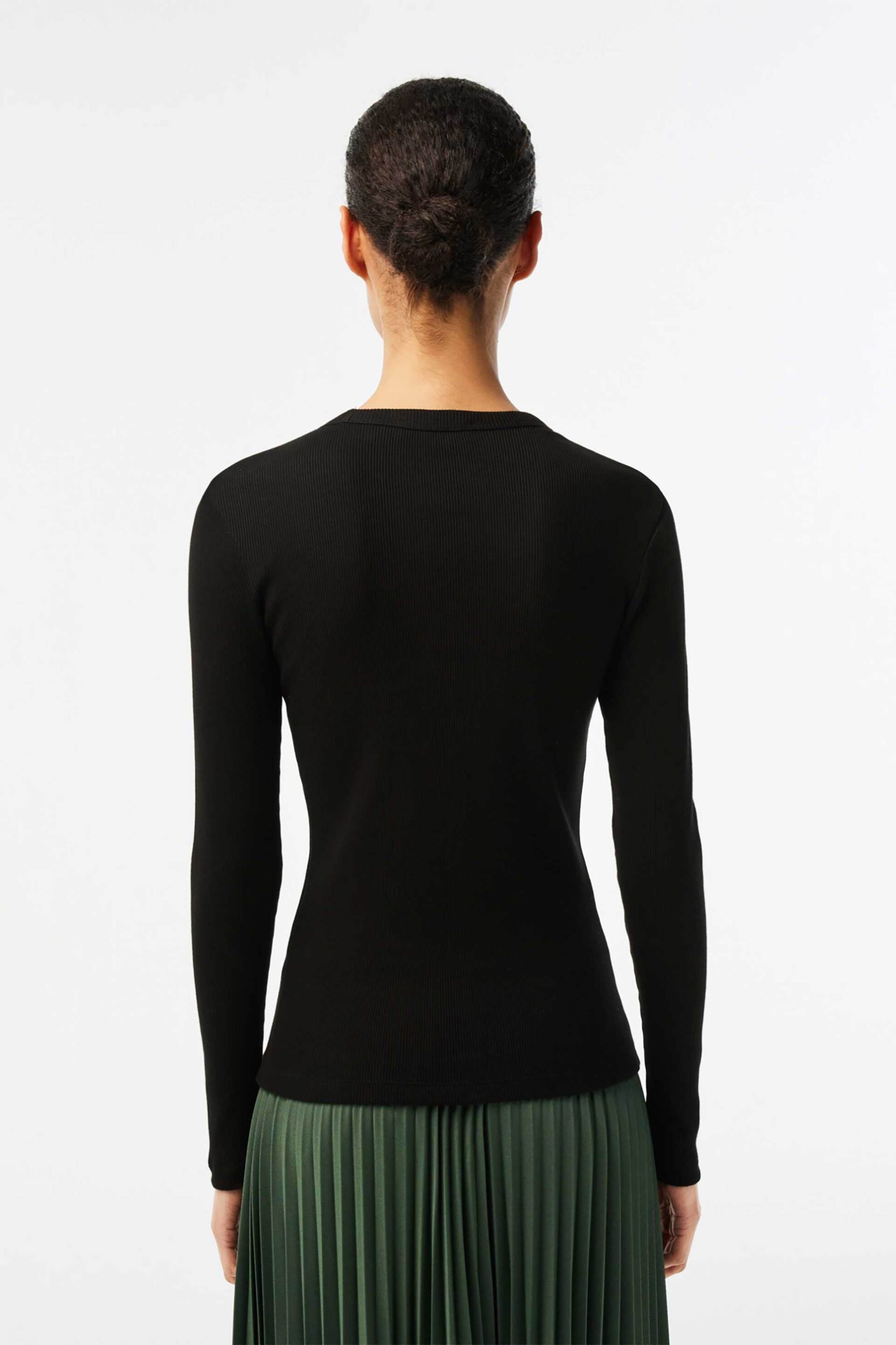 Lacoste γυναικεία μπλούζα ribbed με κεντημένο λογότυπο Slim Fit - TF1692 Μαύρο φωτογραφία