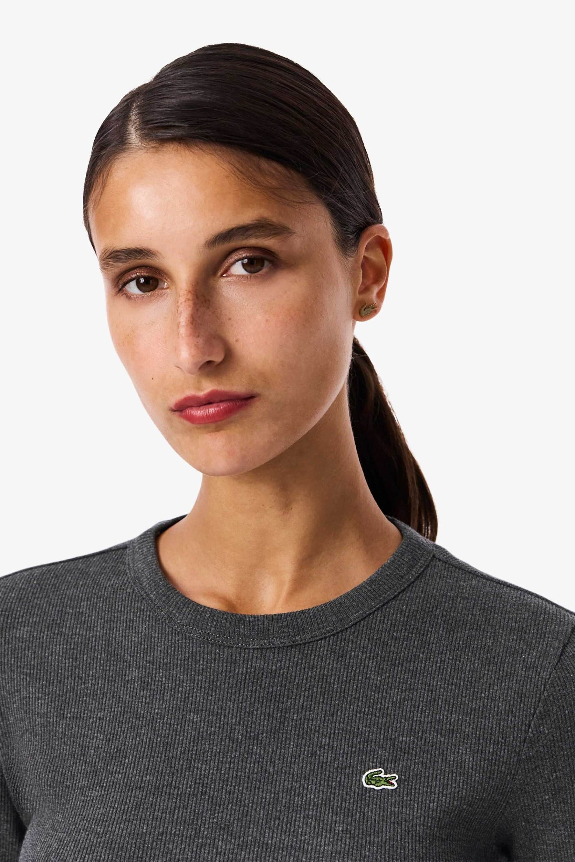 Lacoste γυναικεία μπλούζα ribbed με κεντημένο λογότυπο Slim Fit - TF1692 Ανθρακί φωτογραφία
