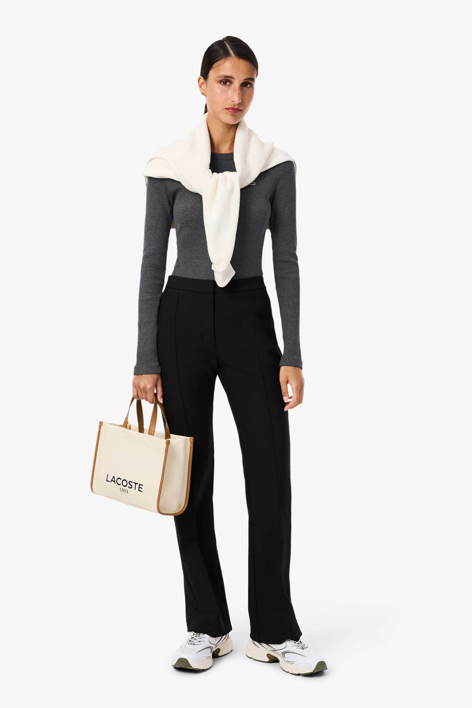 Lacoste γυναικεία μπλούζα ribbed με κεντημένο λογότυπο Slim Fit - TF1692 Ανθρακί φωτογραφία