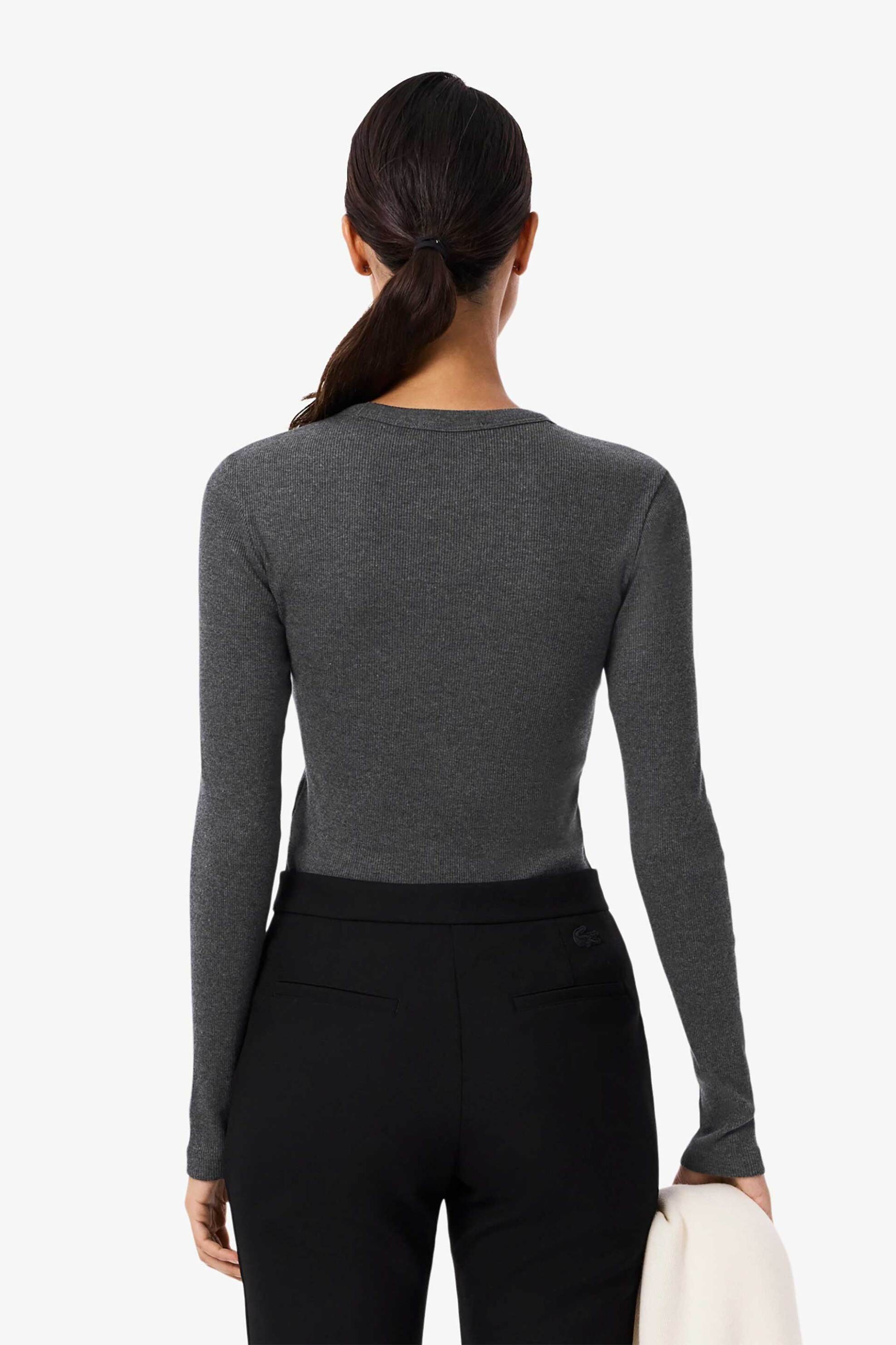 Lacoste γυναικεία μπλούζα ribbed με κεντημένο λογότυπο Slim Fit - TF1692 Ανθρακί φωτογραφία