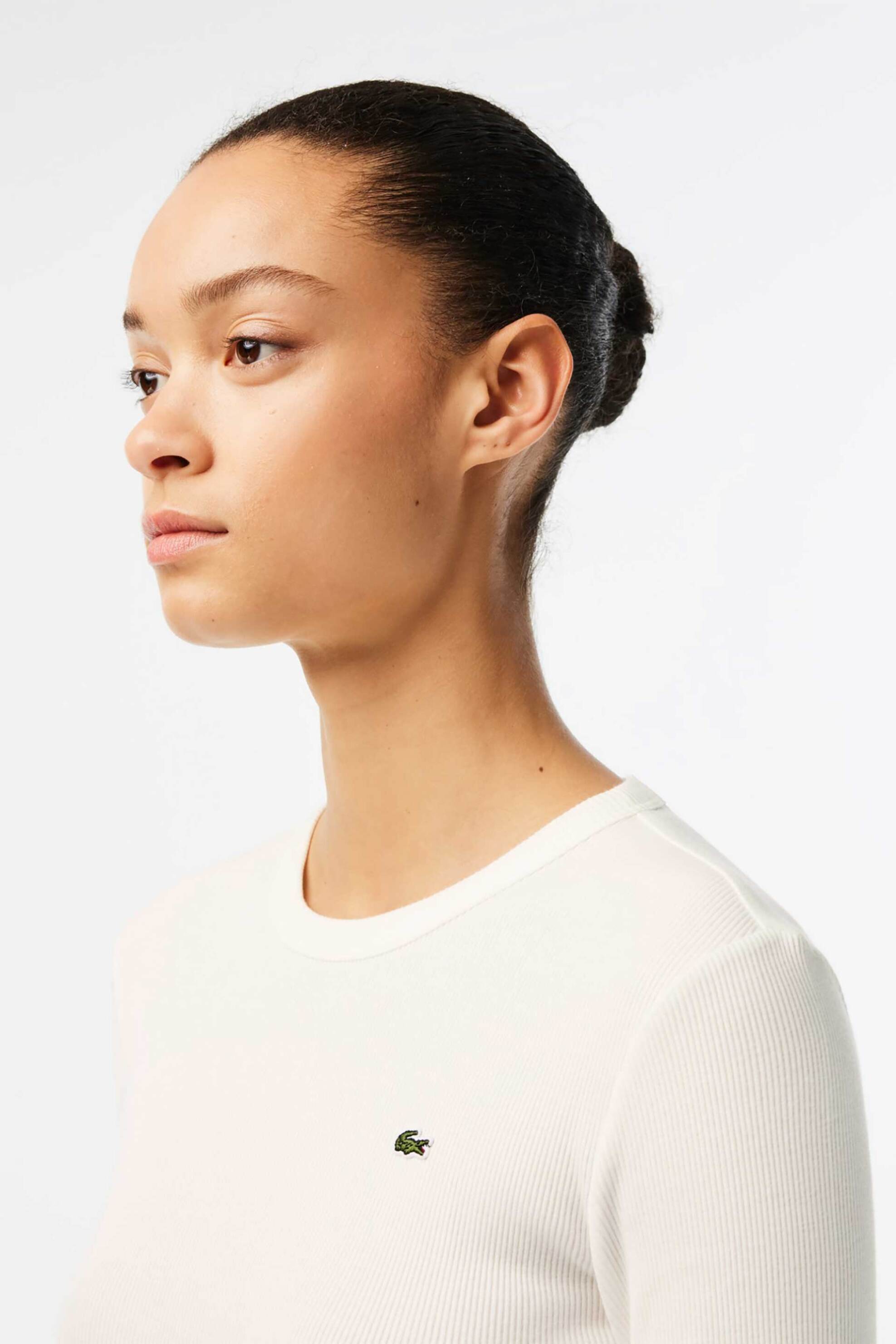 Lacoste γυναικεία μπλούζα ribbed με κεντημένο λογότυπο Slim Fit - TF1692 Λευκό φωτογραφία