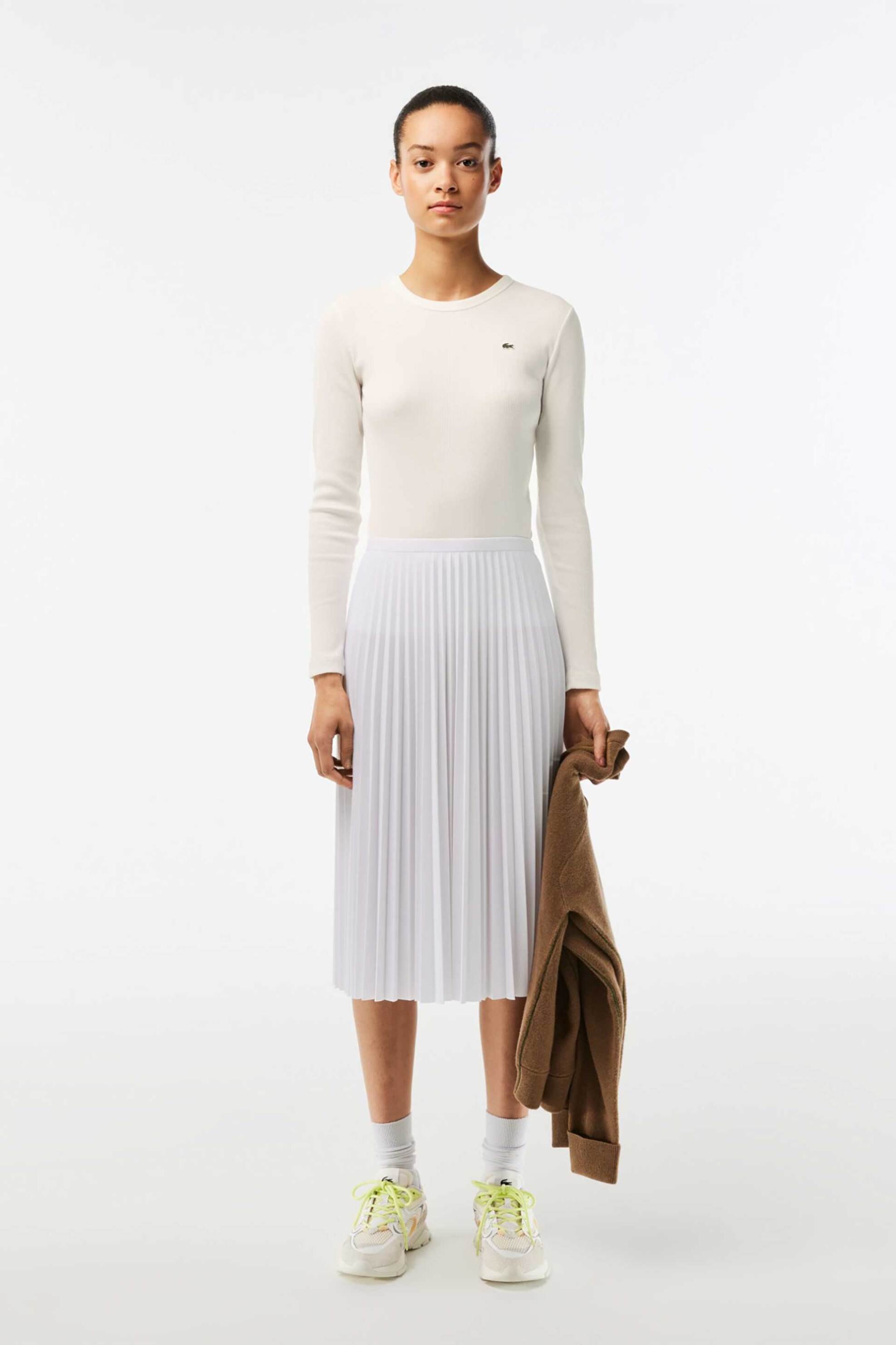 Lacoste γυναικεία μπλούζα ribbed με κεντημένο λογότυπο Slim Fit - TF1692 Λευκό φωτογραφία