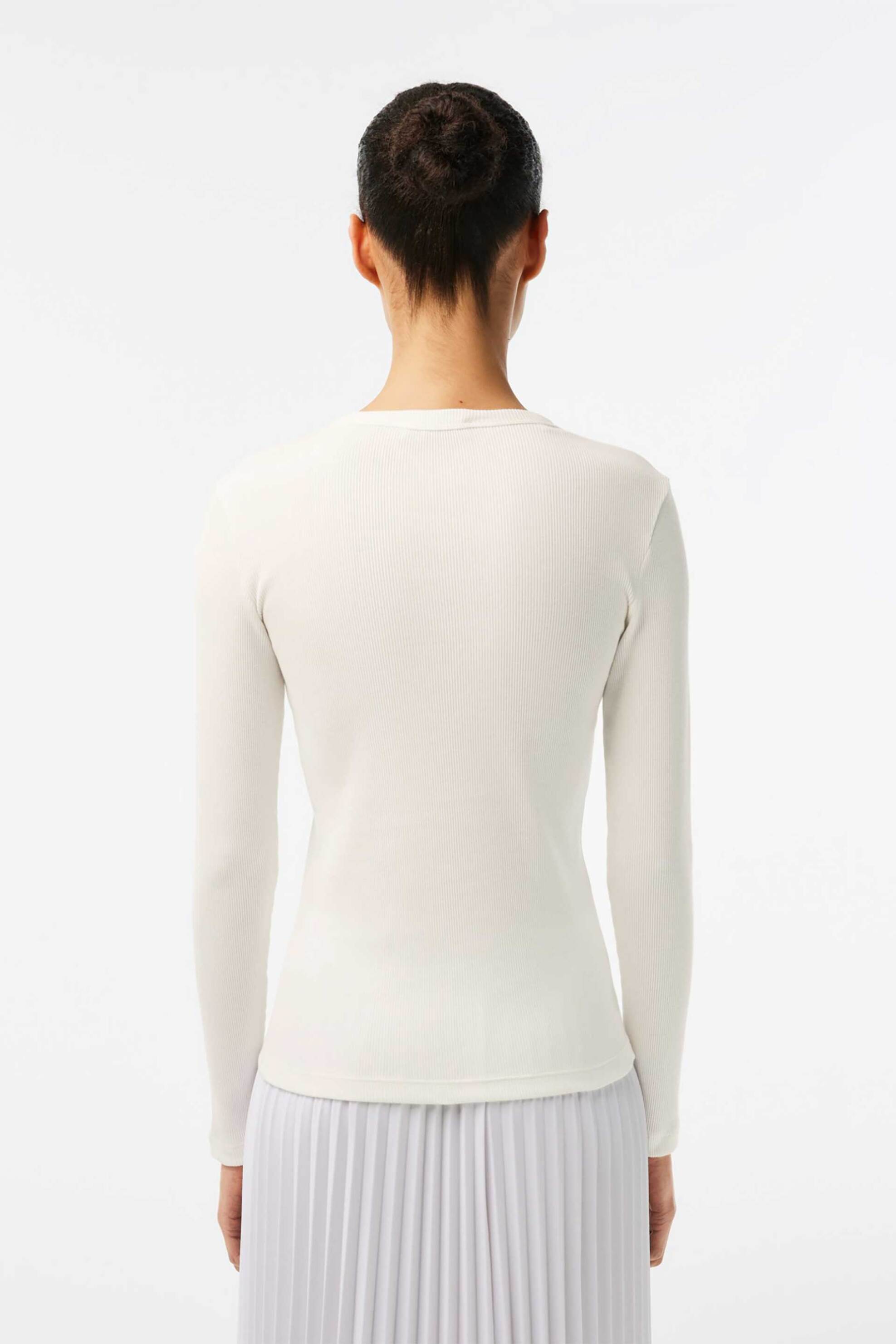 Lacoste γυναικεία μπλούζα ribbed με κεντημένο λογότυπο Slim Fit - TF1692 Λευκό φωτογραφία