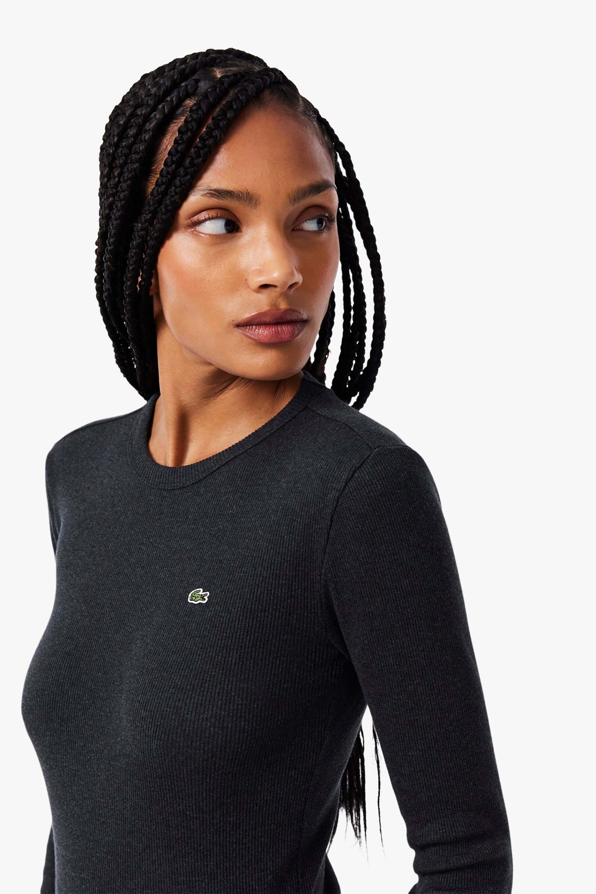 Lacoste γυναικεία μπλούζα ribbed με κεντημένο λογότυπο Slim Fit - TF1692 Ανθρακί