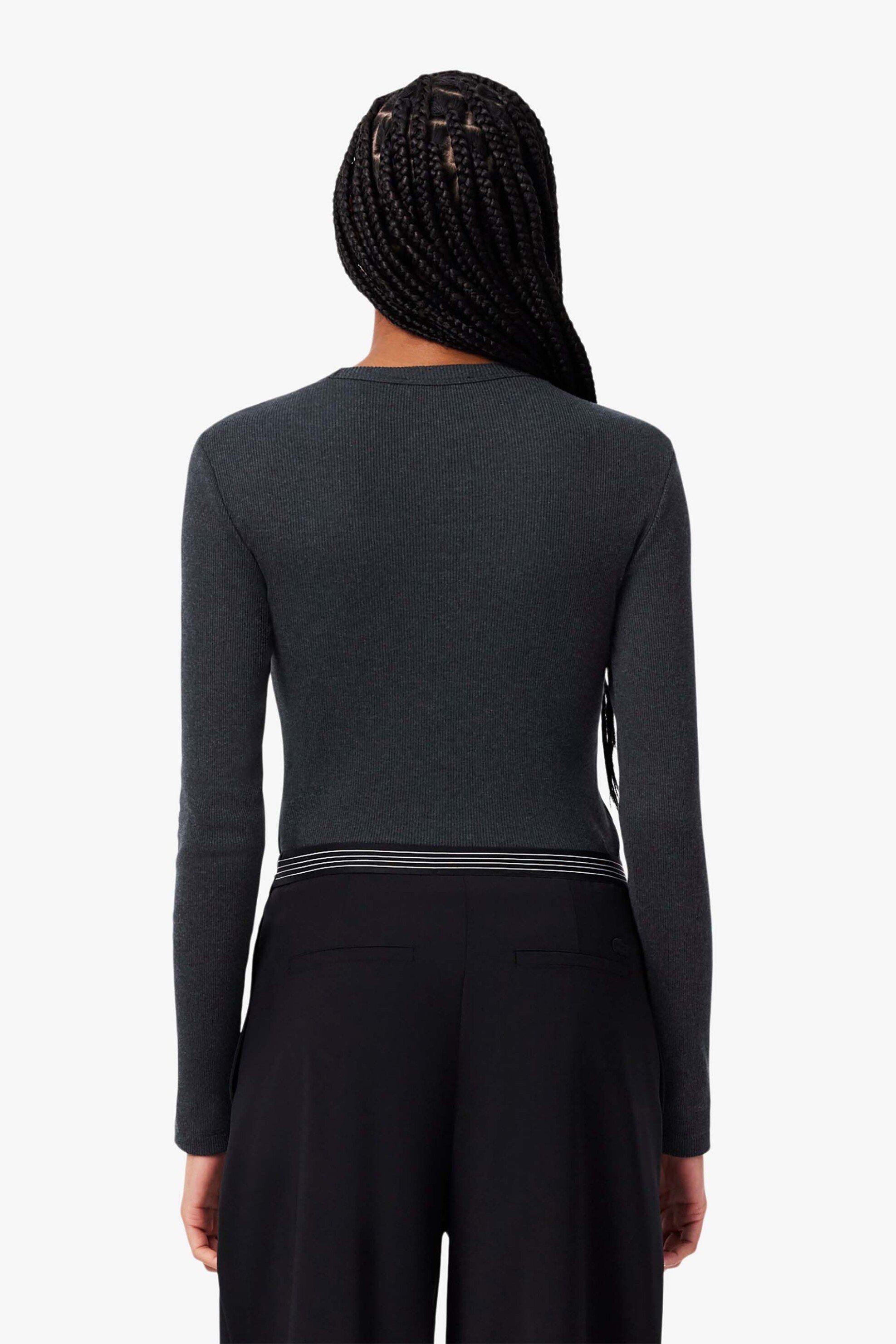 Lacoste Γυναικεία Μπλούζα Ribbed με Κεντημένο Λογότυπο Slim Fit - Tf1692 Ανθρακί