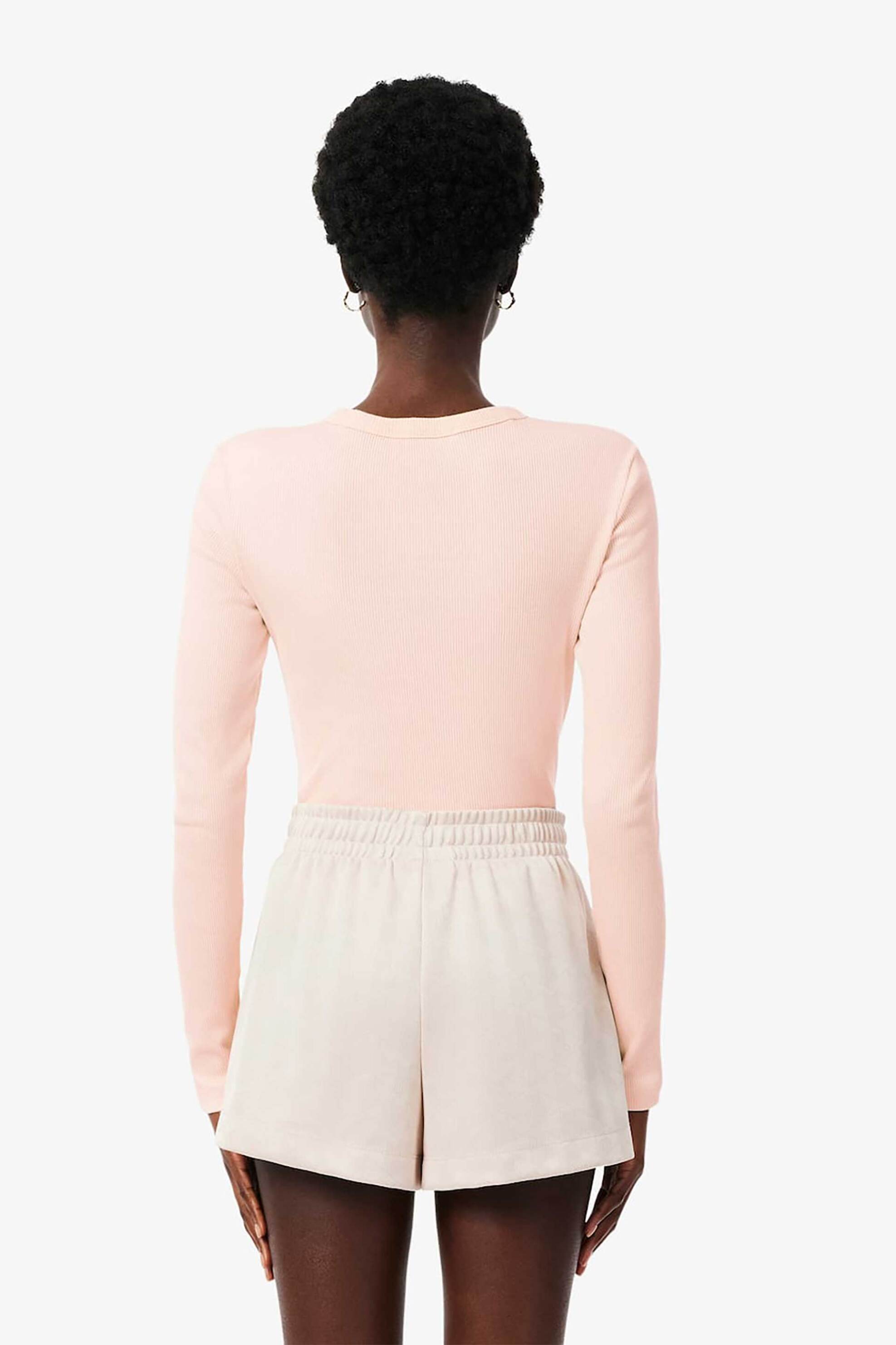 Lacoste Γυναικεία Μπλούζα Ribbed με Κεντημένο Λογότυπο Slim Fit - Tf1692 Ροζ Ανοιχτό