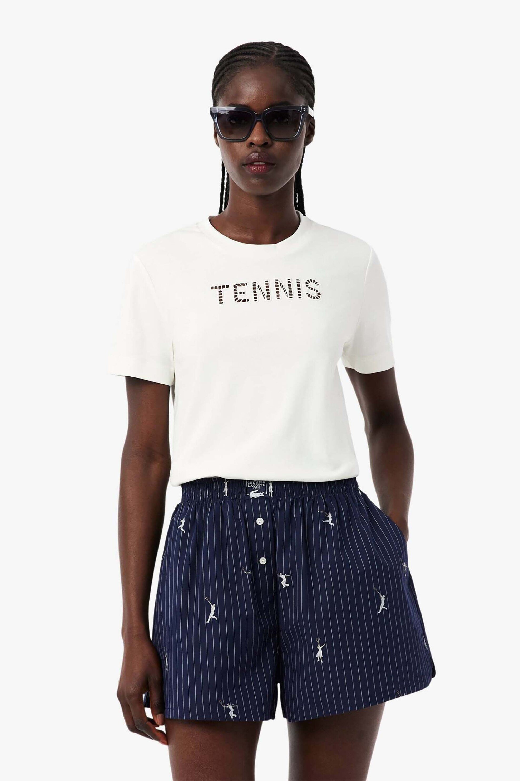 Lacoste γυναικείο T-shirt με διάτρητο κέντημα Tennis Regular Fit - TF1831 Λευκό