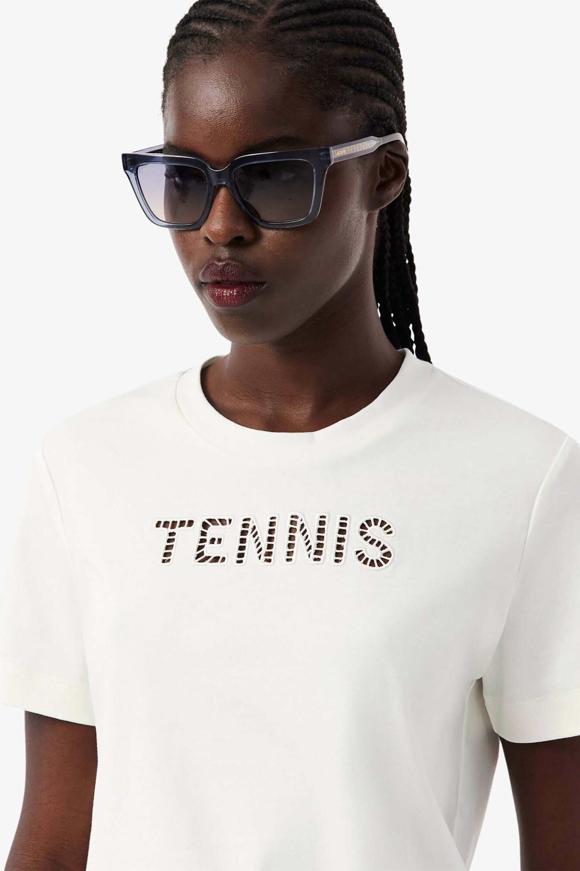 LACOSTE Lacoste γυναικείο T-shirt με διάτρητο κέντημα Tennis Regular Fit - TF1831 Λευκό - 2