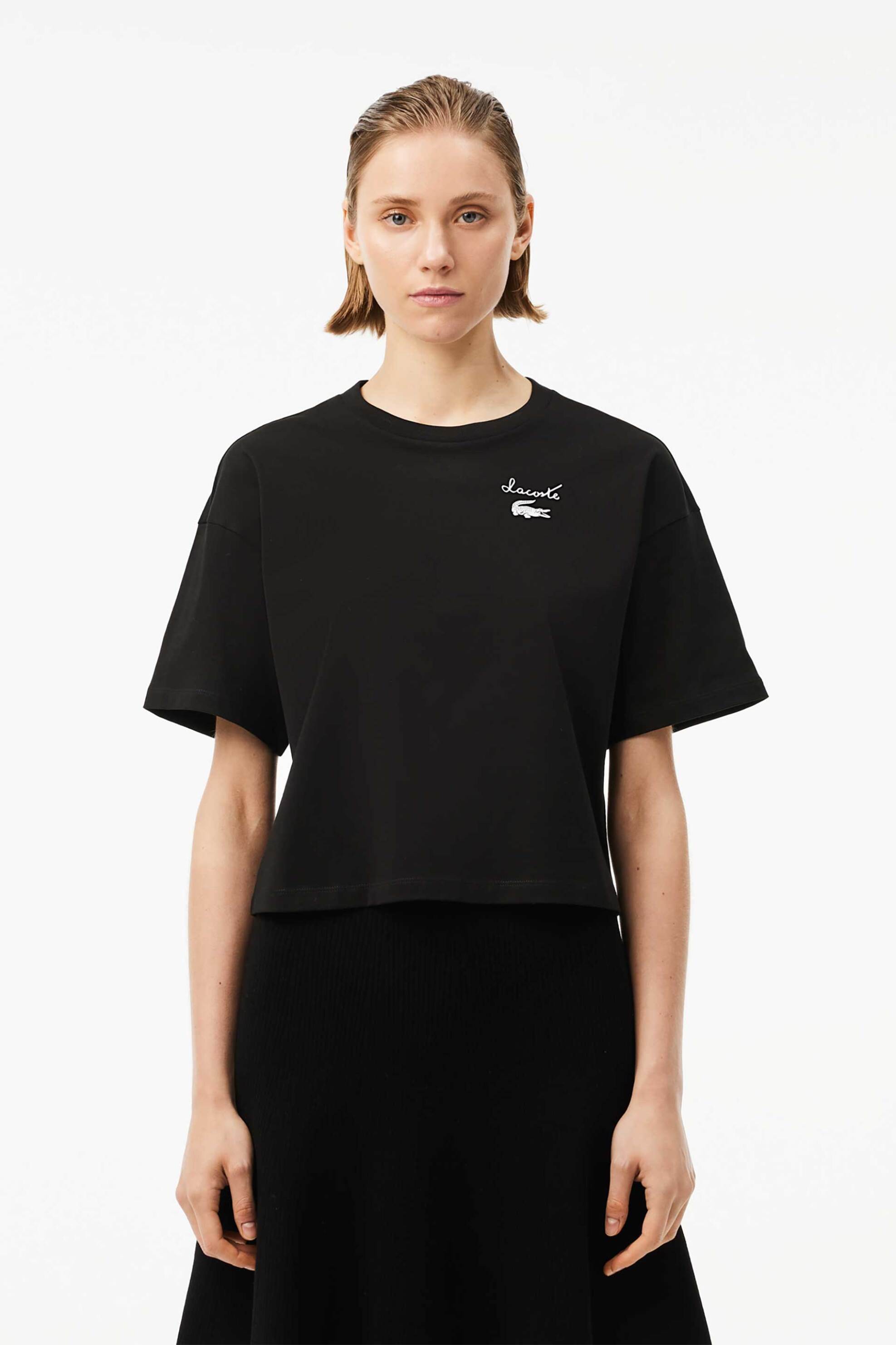 Lacoste Lacoste γυναικείο T-shirt μονόχρωμο με logo print Generous Cut - TF2523-00 Μαύρο 2025