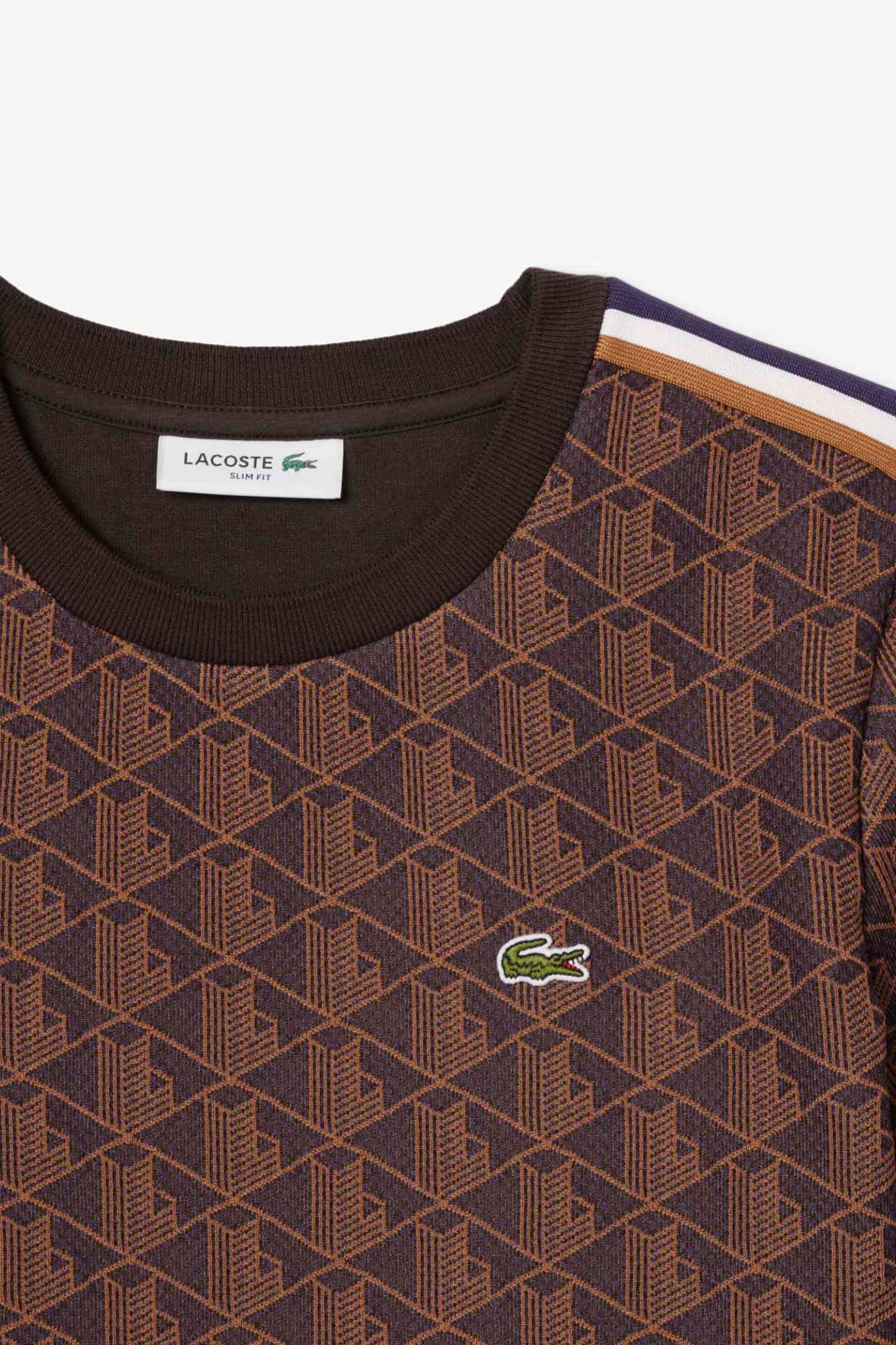 Lacoste γυναικείο T-shirt με all-over monogram με κεντημένο λογότυπο Slim Fit - TF3244-00 Καφέ φωτογραφία