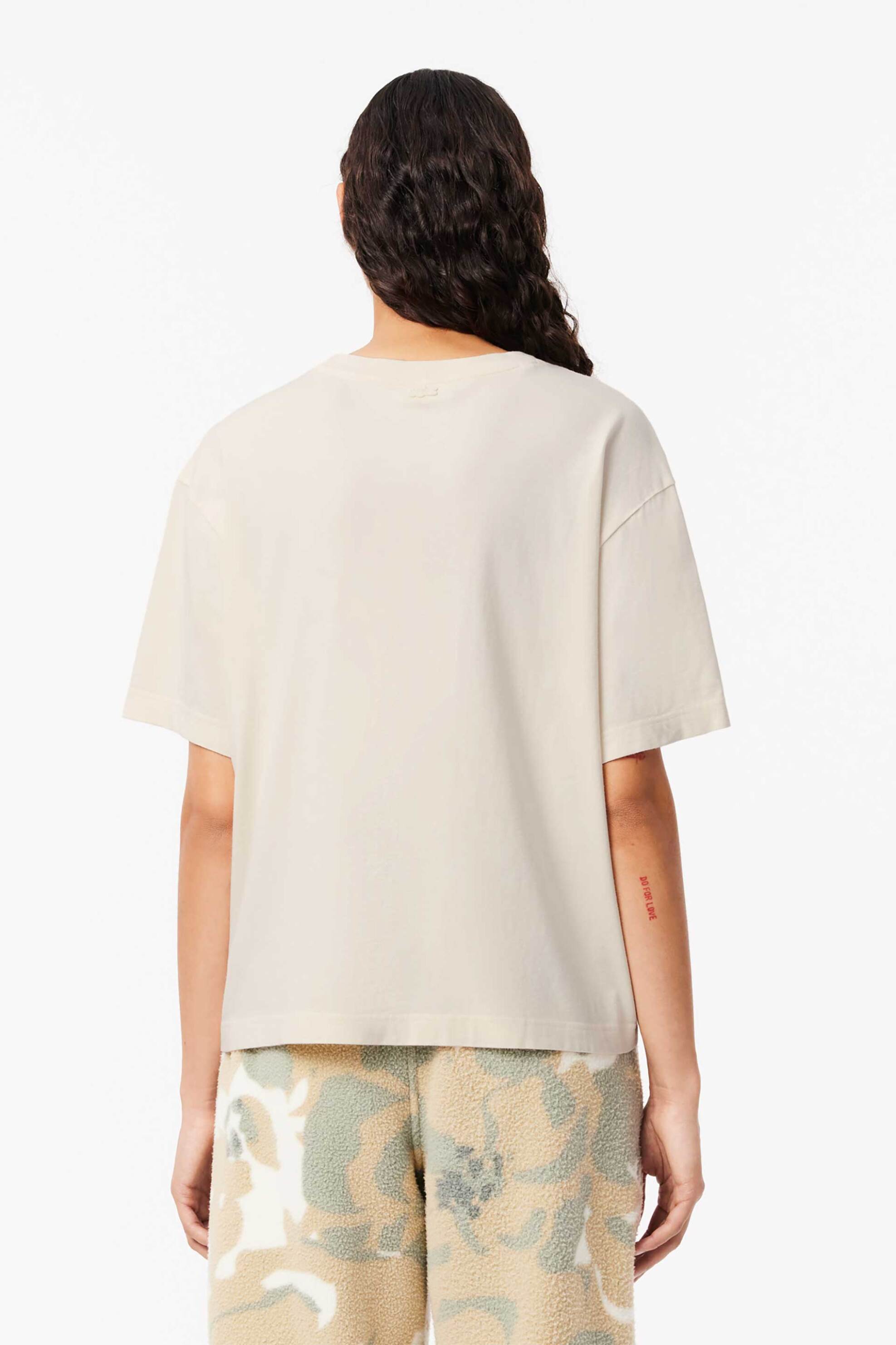 Lacoste γυναικείο T-shirt μονόχρωμο με patch στο στήθος Oversized Fit - TF4122-00 Εκρού φωτογραφία