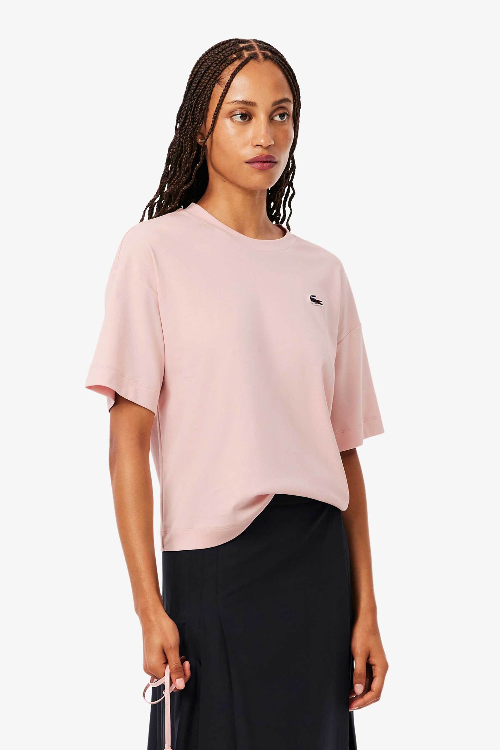 Lacoste γυναικείο T-shirt με κεντημένο λογότυπο Relaxed Fit - TF5242-00 Ροζ