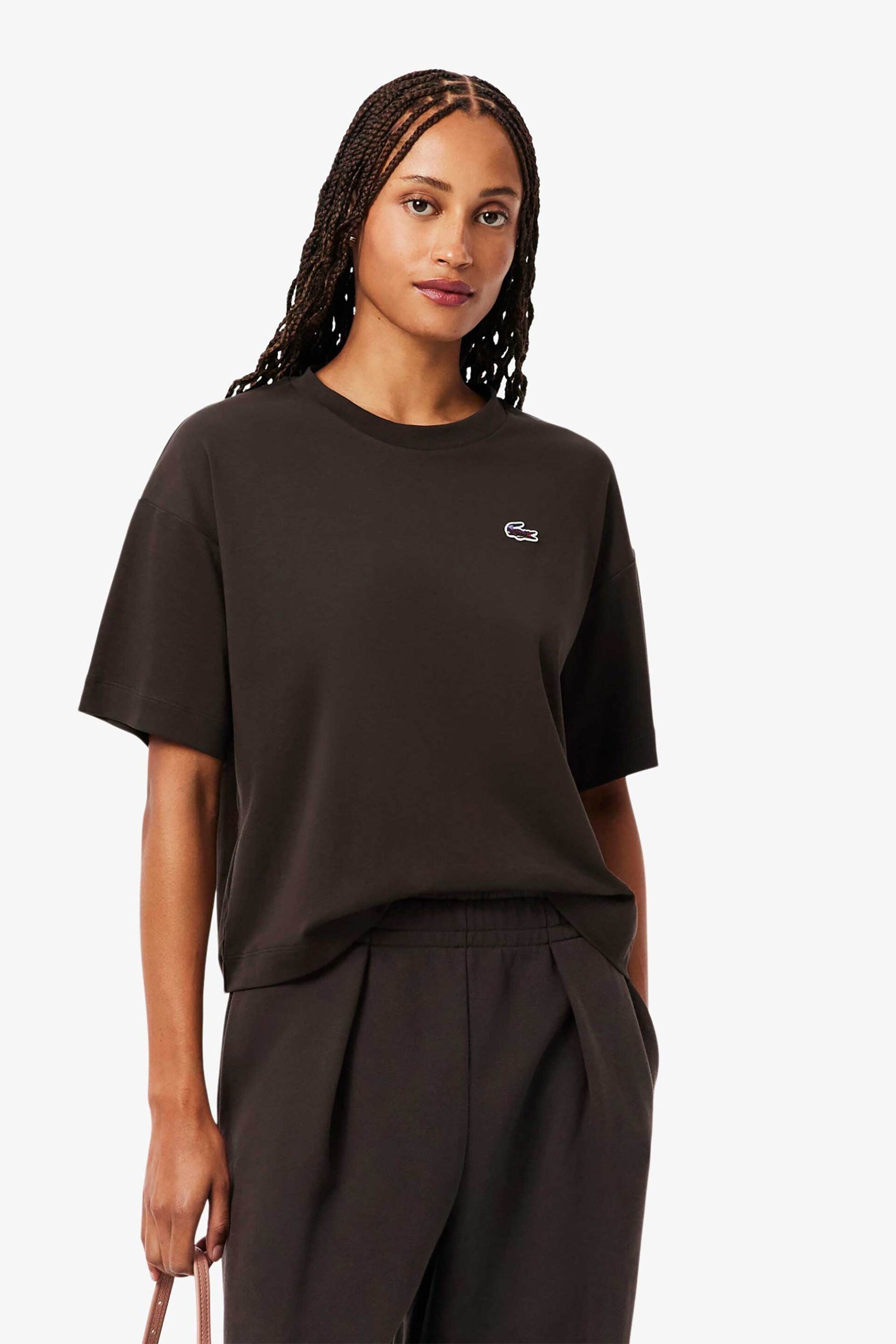 Lacoste γυναικείο T-shirt με κεντημένο λογότυπο Relaxed Fit - TF5242-00 Καφέ Σκούρο