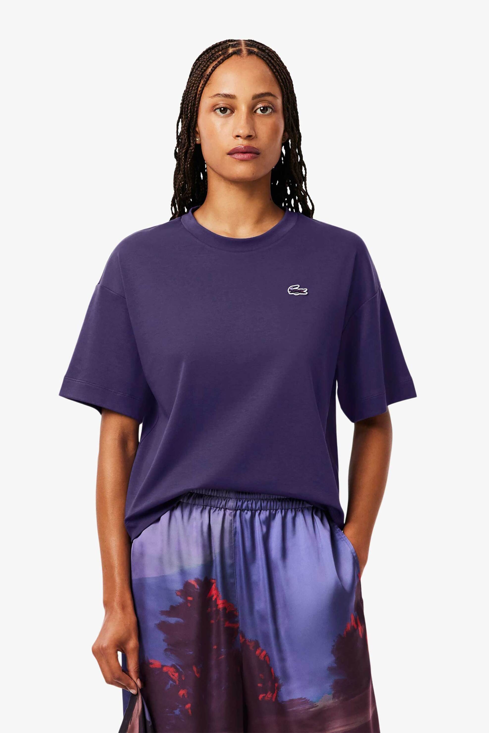 Lacoste γυναικείο T-shirt με κεντημένο λογότυπο Relaxed Fit - TF5242-00 Μοβ Σκούρο