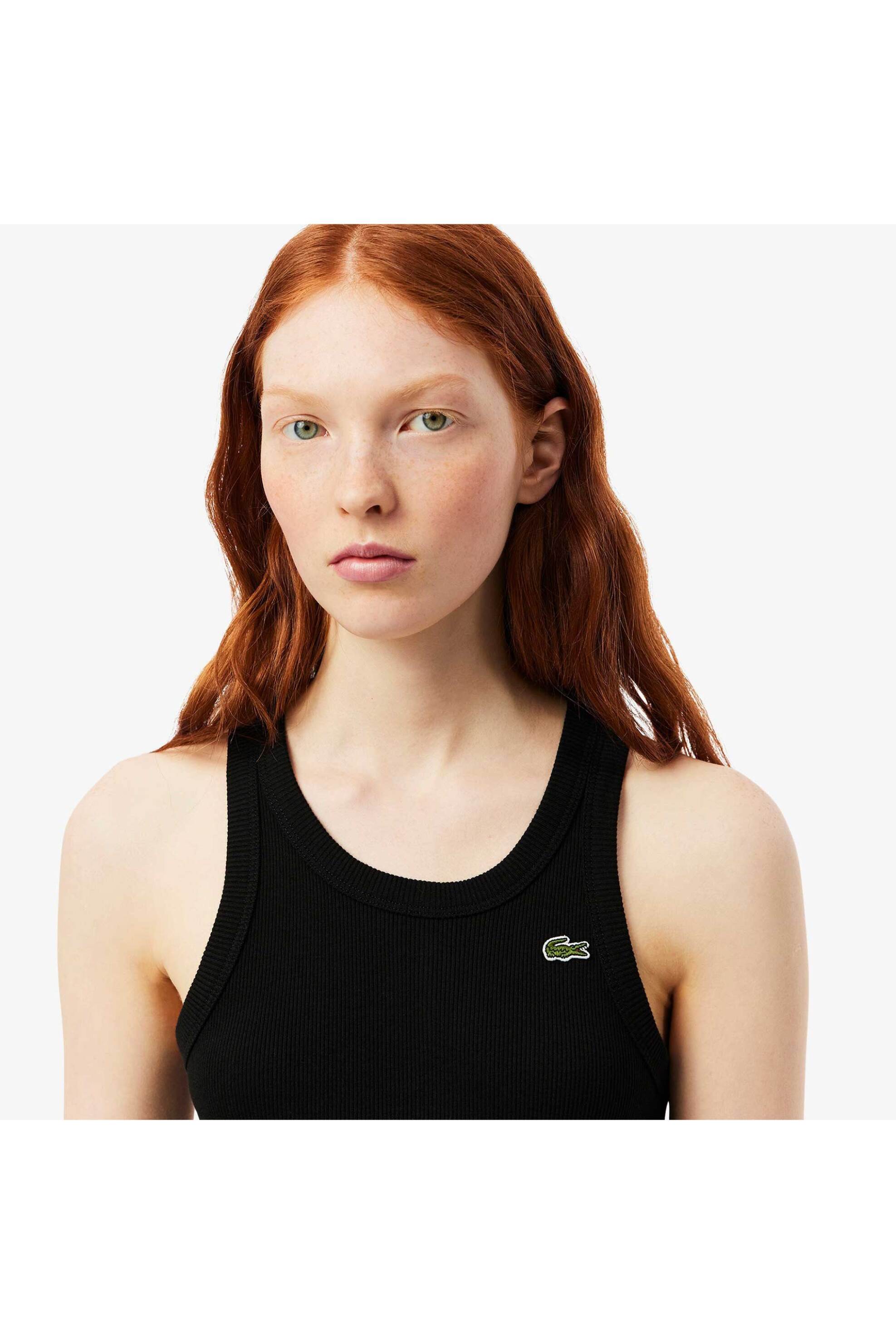 Lacoste γυναικεία μπλούζα αμάνικη ribbed με κεντημένο λογότυπο Slim Fit - TF5388 Μαύρο φωτογραφία