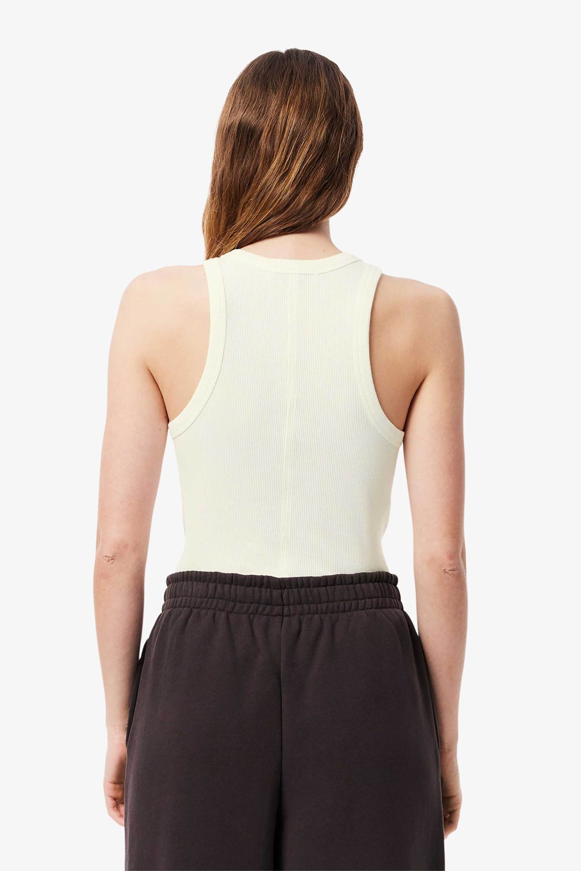 Lacoste Γυναικεία Μπλούζα Αμάνικη Ribbed με Κεντημένο Λογότυπο Slim Fit - Tf5388 Λευκό