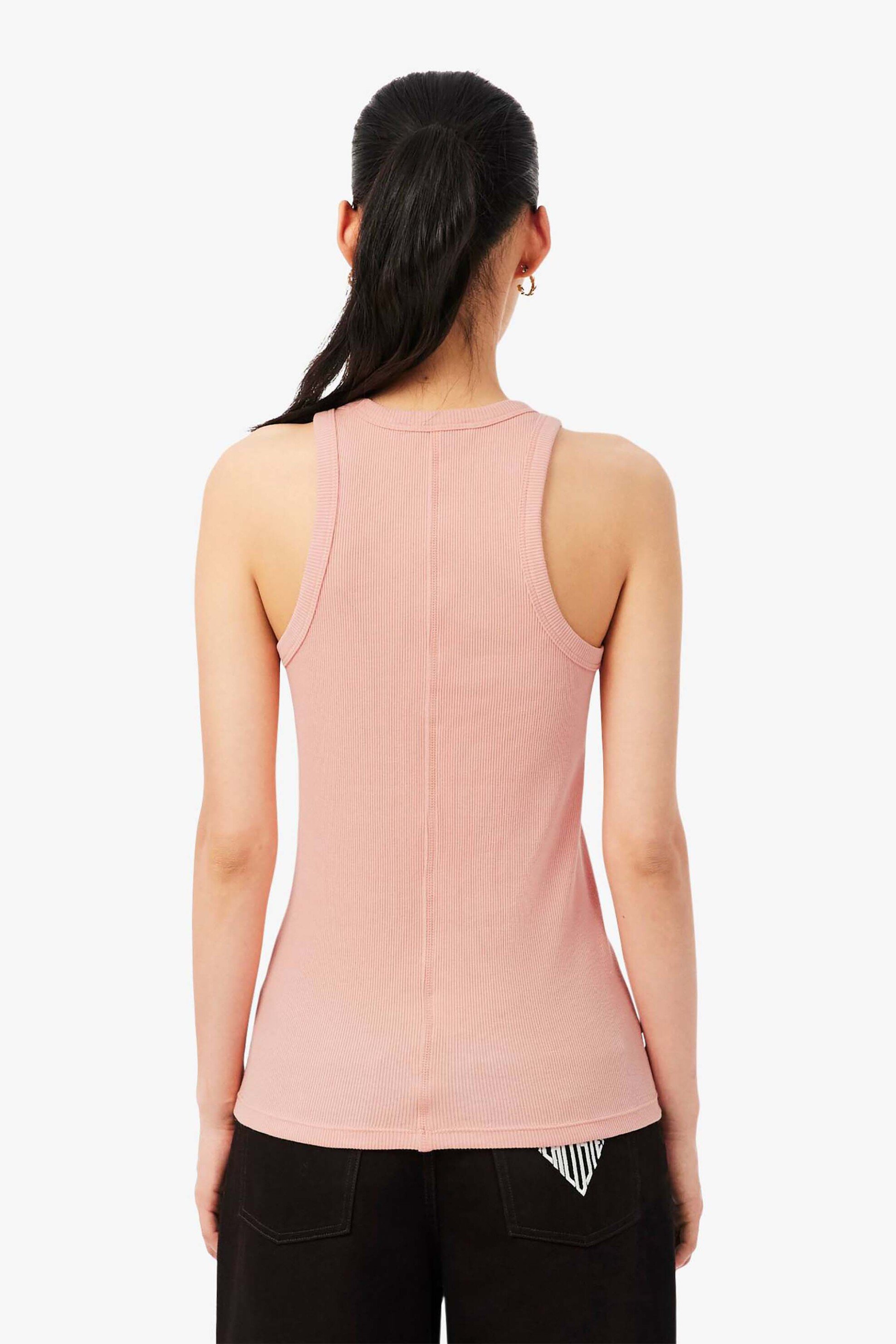 Lacoste Γυναικεία Μπλούζα Αμάνικη Ribbed με Κεντημένο Λογότυπο Slim Fit - Tf5388 Σομόν