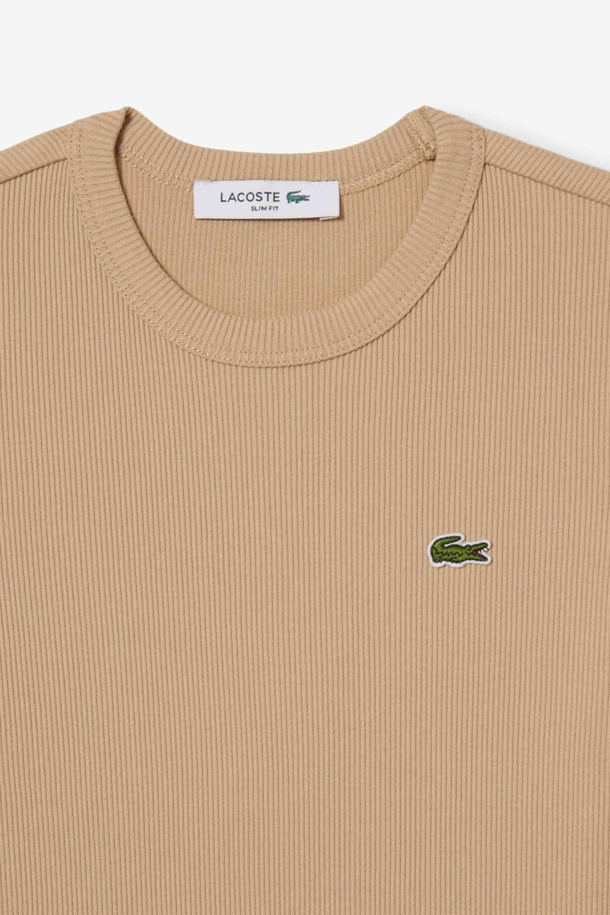 Lacoste γυναικείο T-shirt ribbed με κεντημένο λογότυπο Slim Fit - TF5538 Μπεζ φωτογραφία
