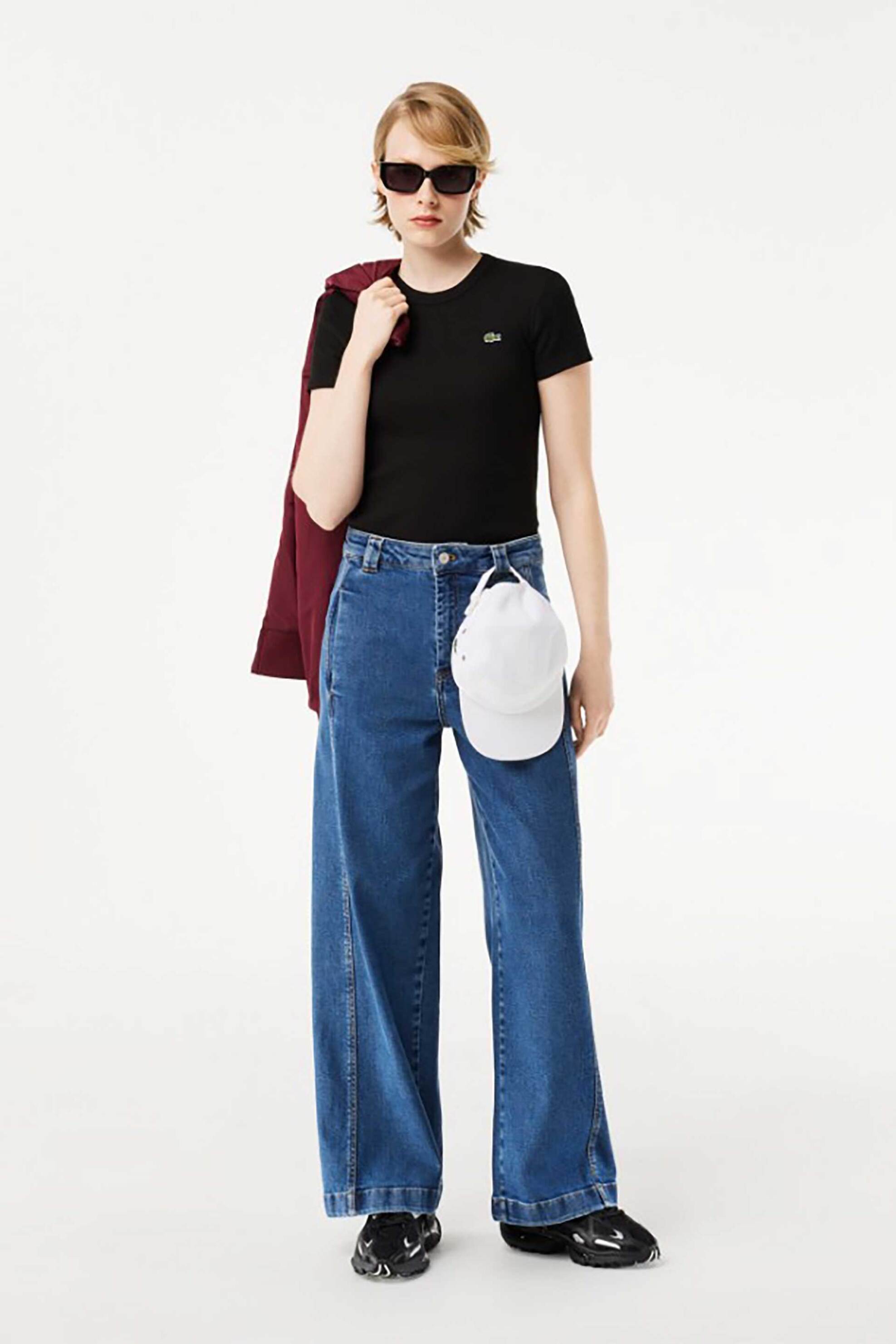 Lacoste γυναικείο T-shirt ribbed με κεντημένο λογότυπο Slim Fit - TF5538 Μαύρο φωτογραφία