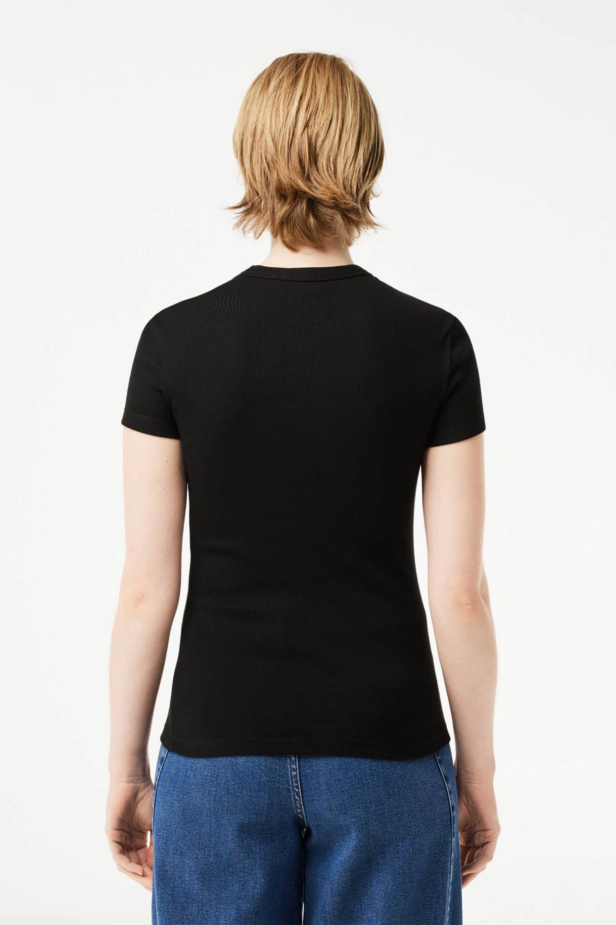 Lacoste γυναικείο T-shirt ribbed με κεντημένο λογότυπο Slim Fit - TF5538 Μαύρο φωτογραφία