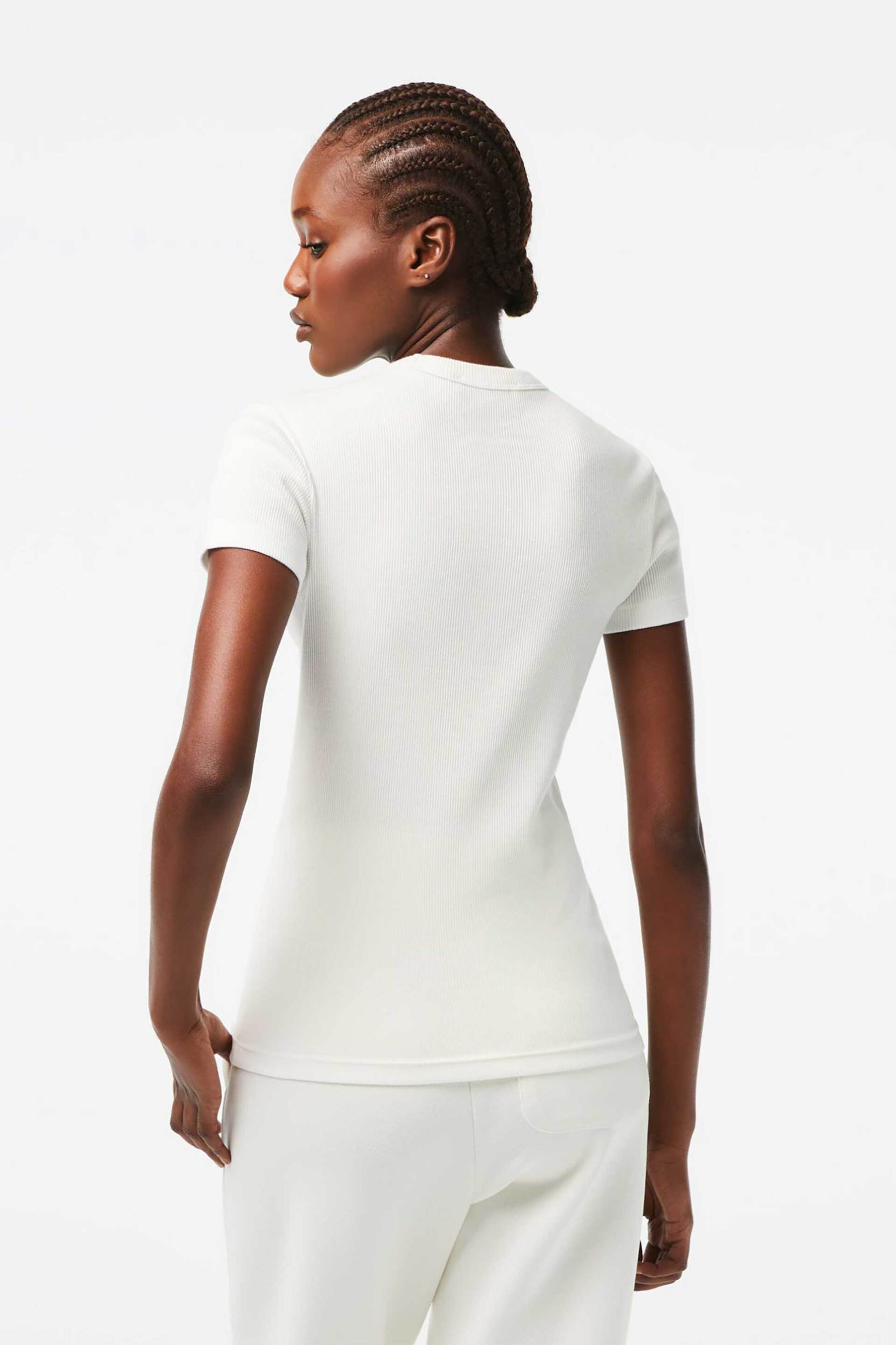 Lacoste γυναικείο T-shirt ribbed με κεντημένο λογότυπο Slim Fit - TF5538 Λευκό φωτογραφία
