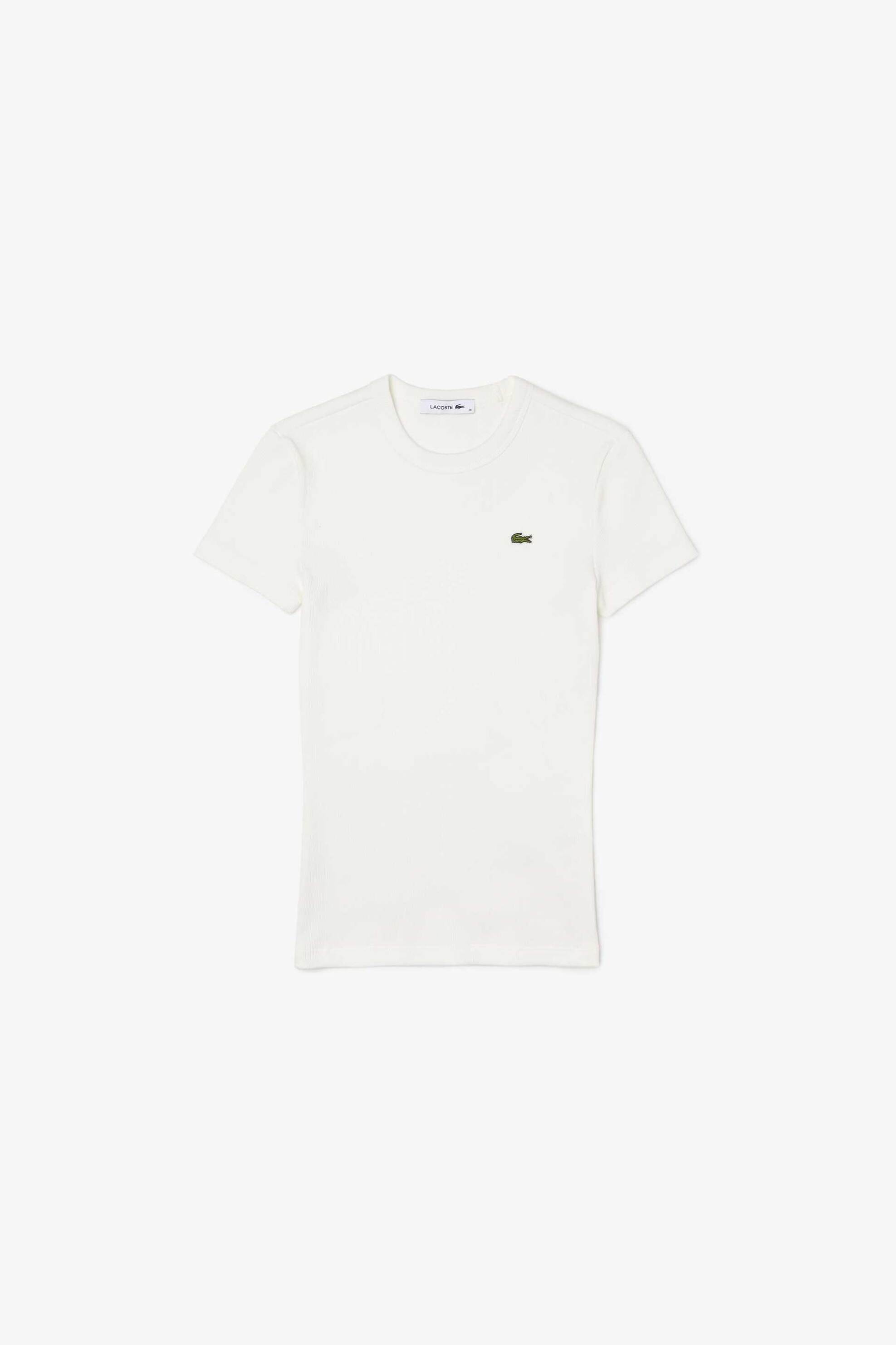 Lacoste γυναικείο T-shirt ribbed με κεντημένο λογότυπο Slim Fit - TF5538 Λευκό φωτογραφία