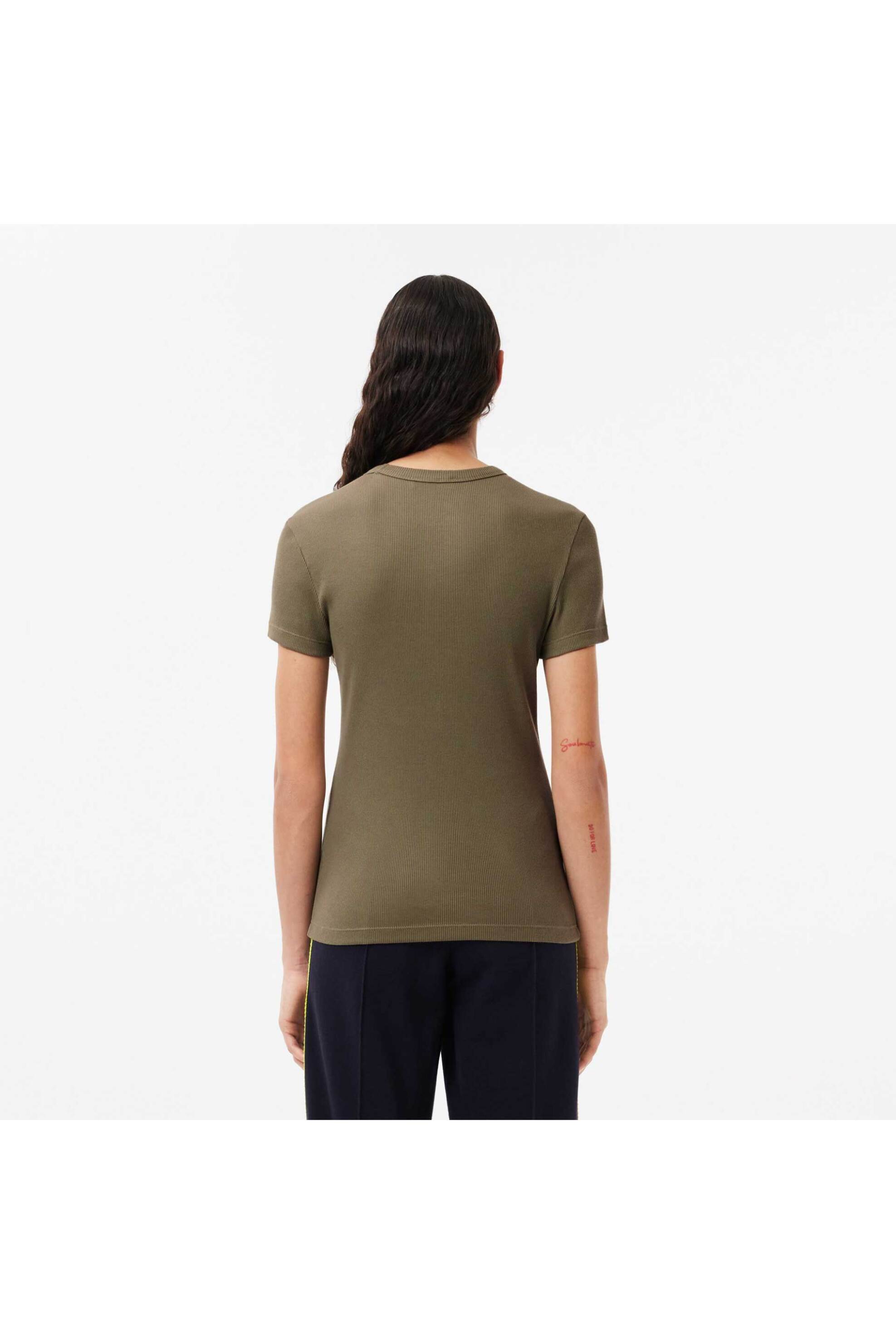 Lacoste γυναικείο T-shirt ribbed με κεντημένο λογότυπο Slim Fit - TF5538 Λαδί φωτογραφία