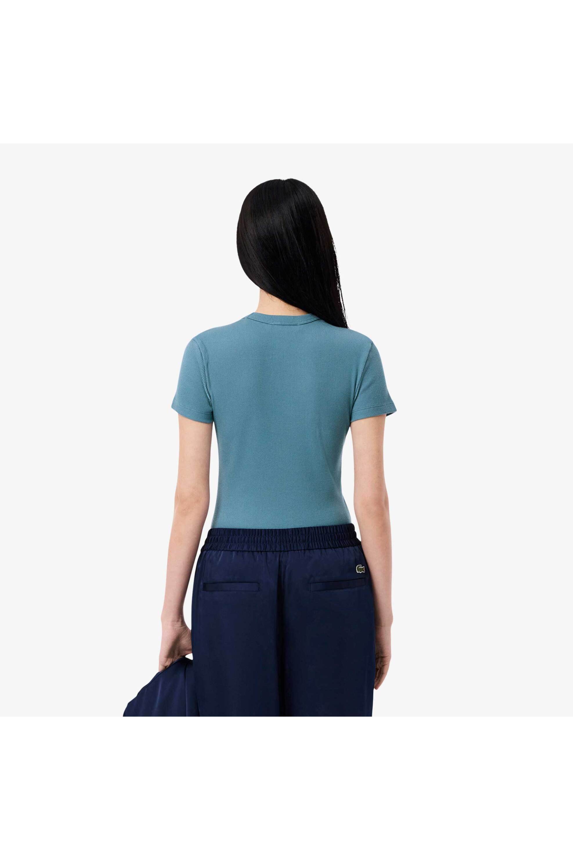Lacoste Γυναικείο T-Shirt Ribbed με Κεντημένο Λογότυπο Slim Fit - Tf5538 Μπλε Steel