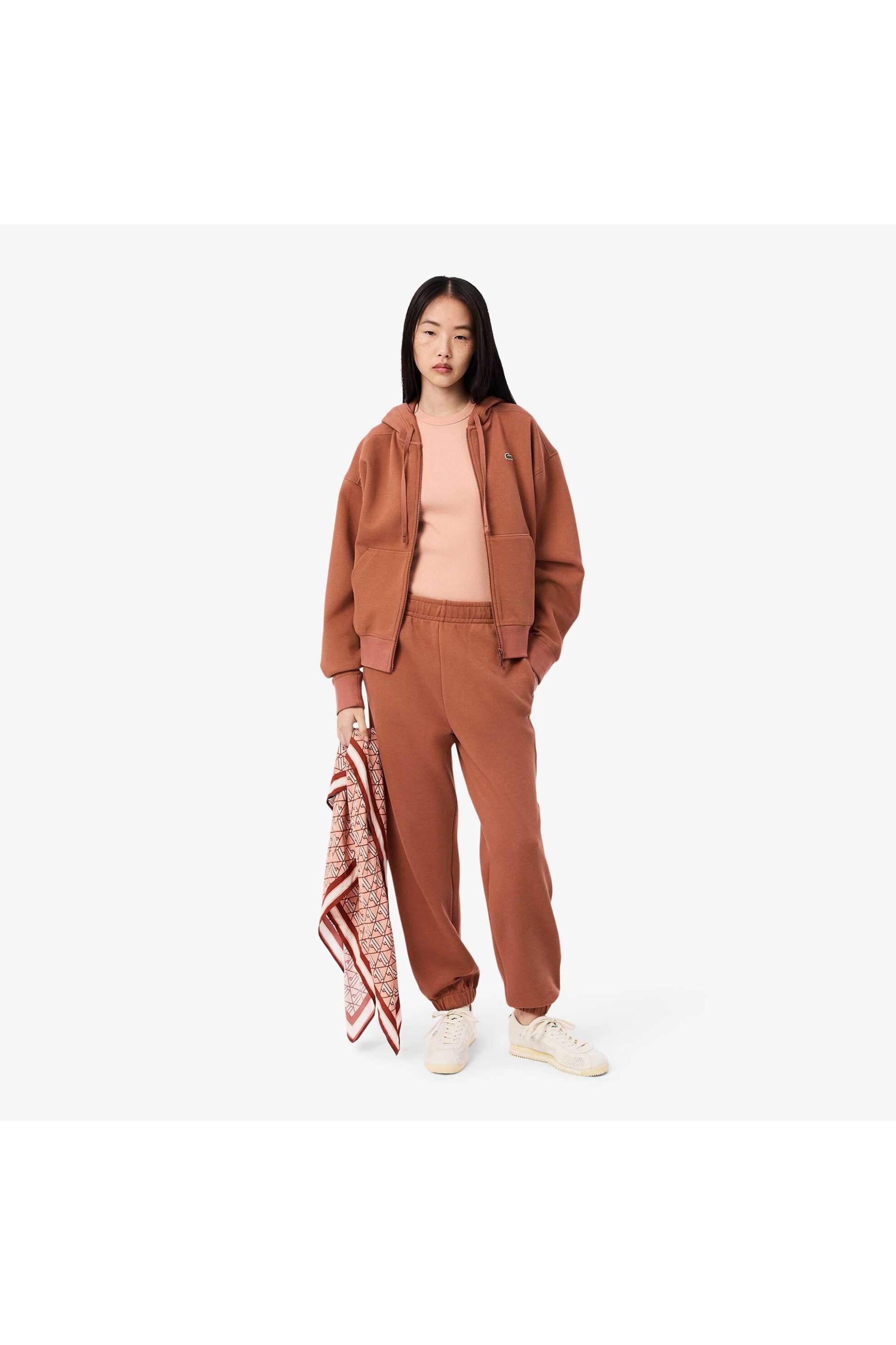 Lacoste γυναικείο T-shirt ribbed με κεντημένο λογότυπο Slim Fit - TF5538 Καφέ Latte φωτογραφία