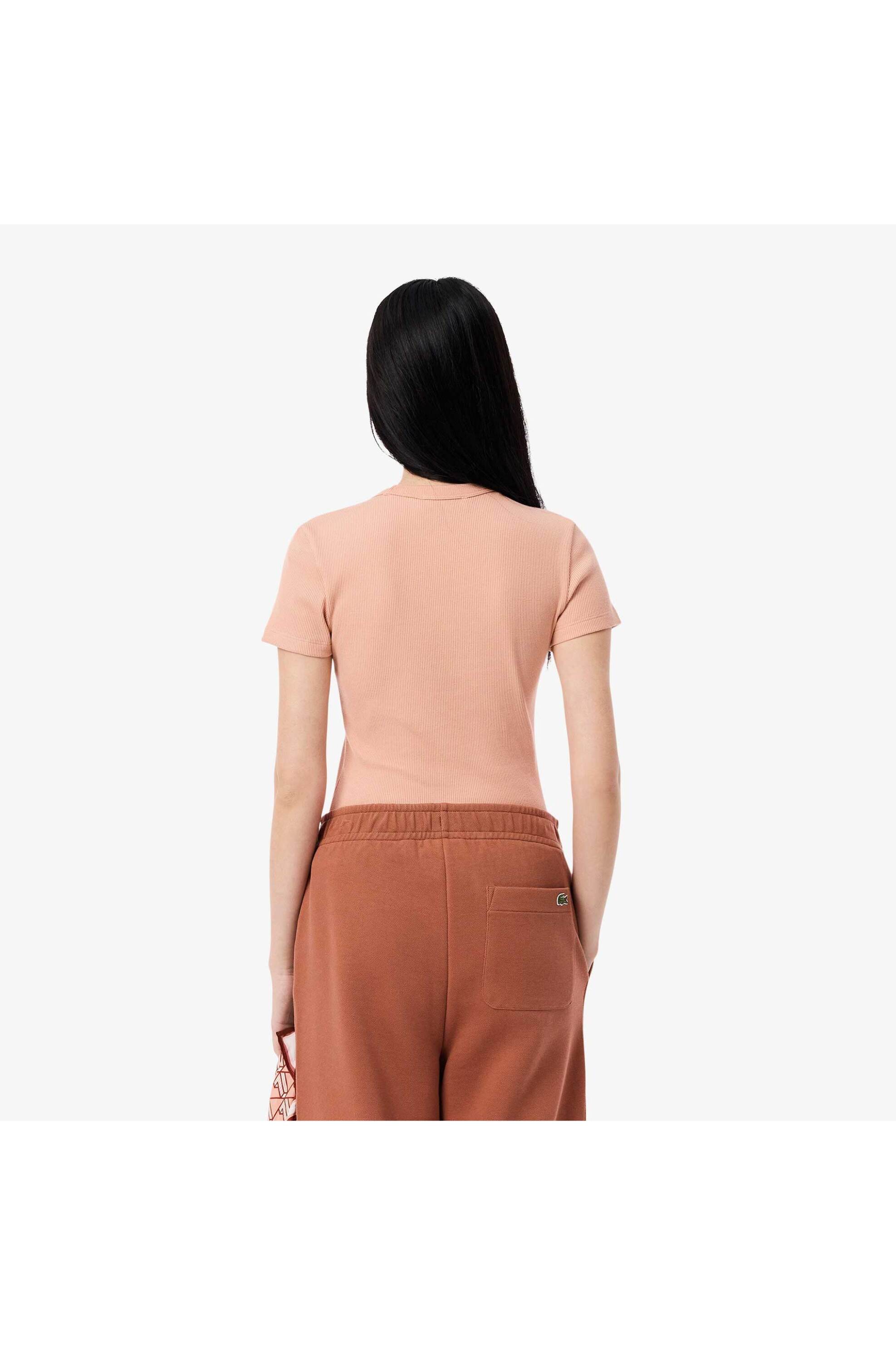 Lacoste γυναικείο T-shirt ribbed με κεντημένο λογότυπο Slim Fit - TF5538 Καφέ Latte φωτογραφία