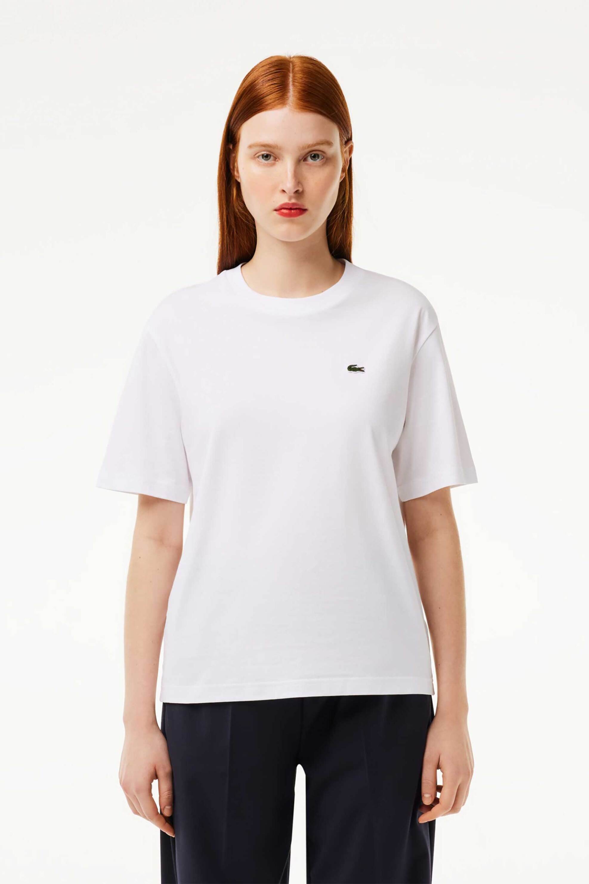 LACOSTE Lacoste γυναικείο T-shirt με κεντημένο λογότυπο Relaxed Fit - TF7215 Λευκό