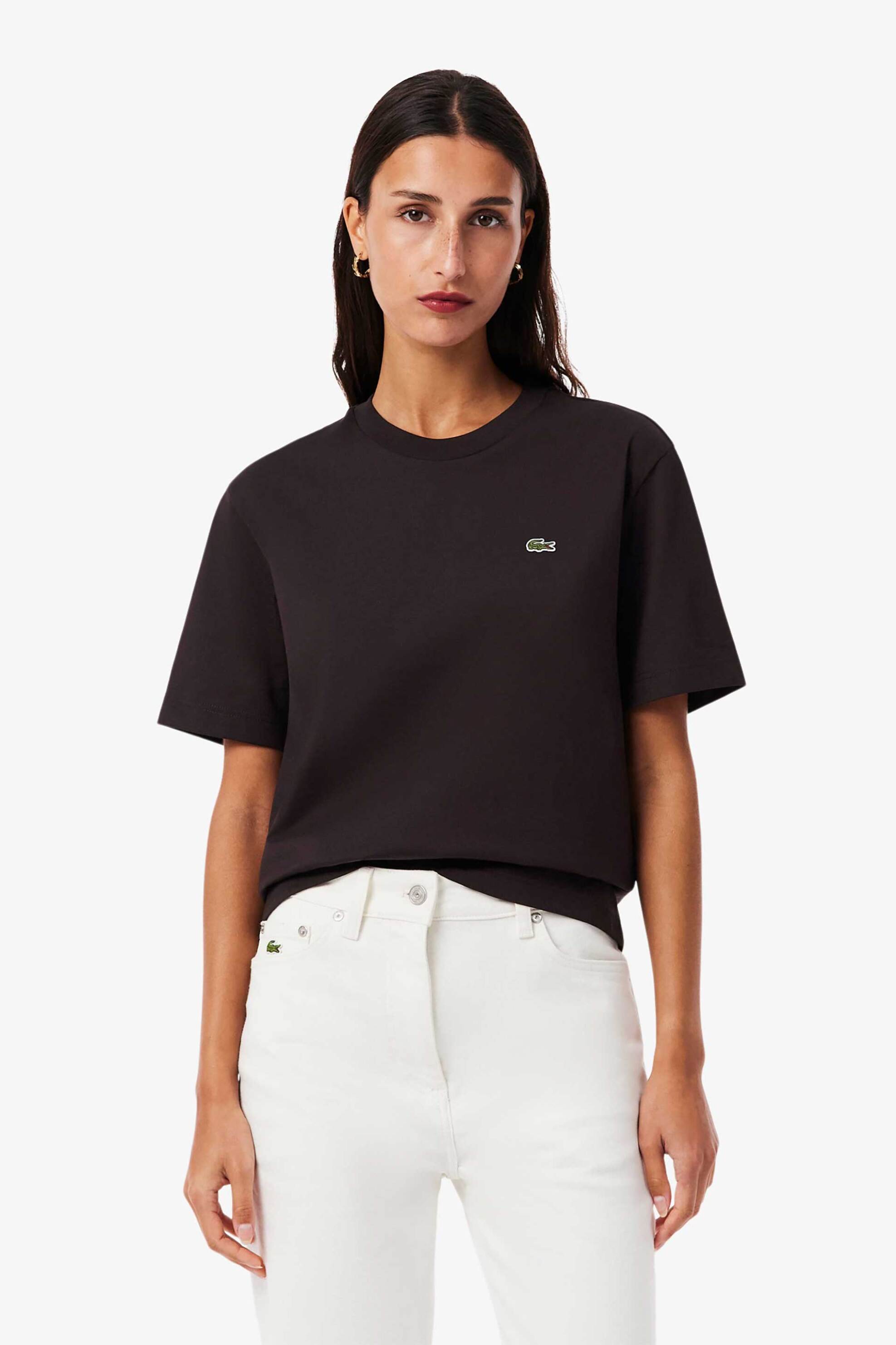 Lacoste Lacoste γυναικείο T-shirt με κεντημένο λογότυπο Relaxed Fit - TF7215 Καφέ Σκούρο