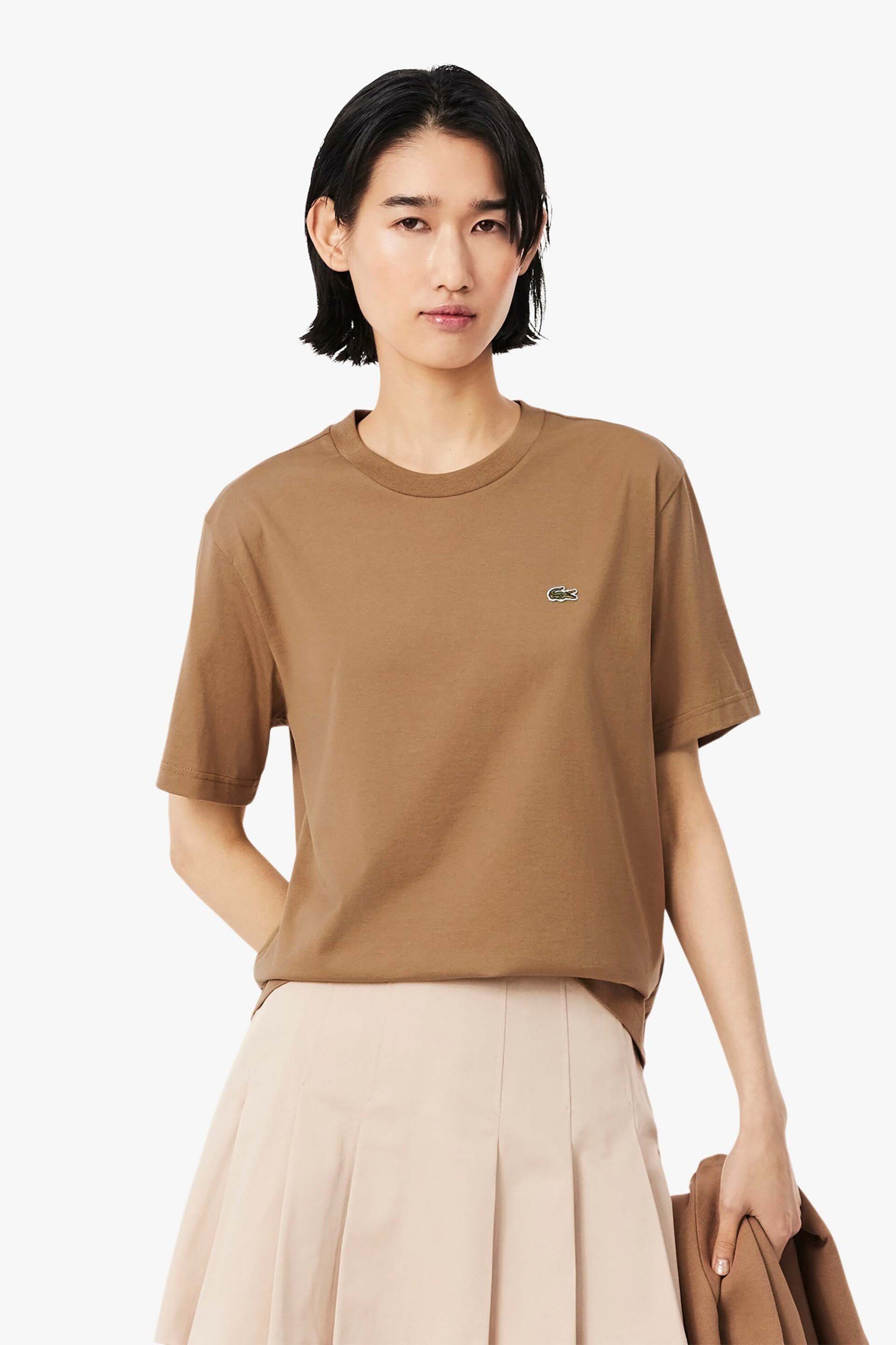 Lacoste γυναικείο T-shirt με κεντημένο λογότυπο Relaxed Fit - TF7215 Καφέ