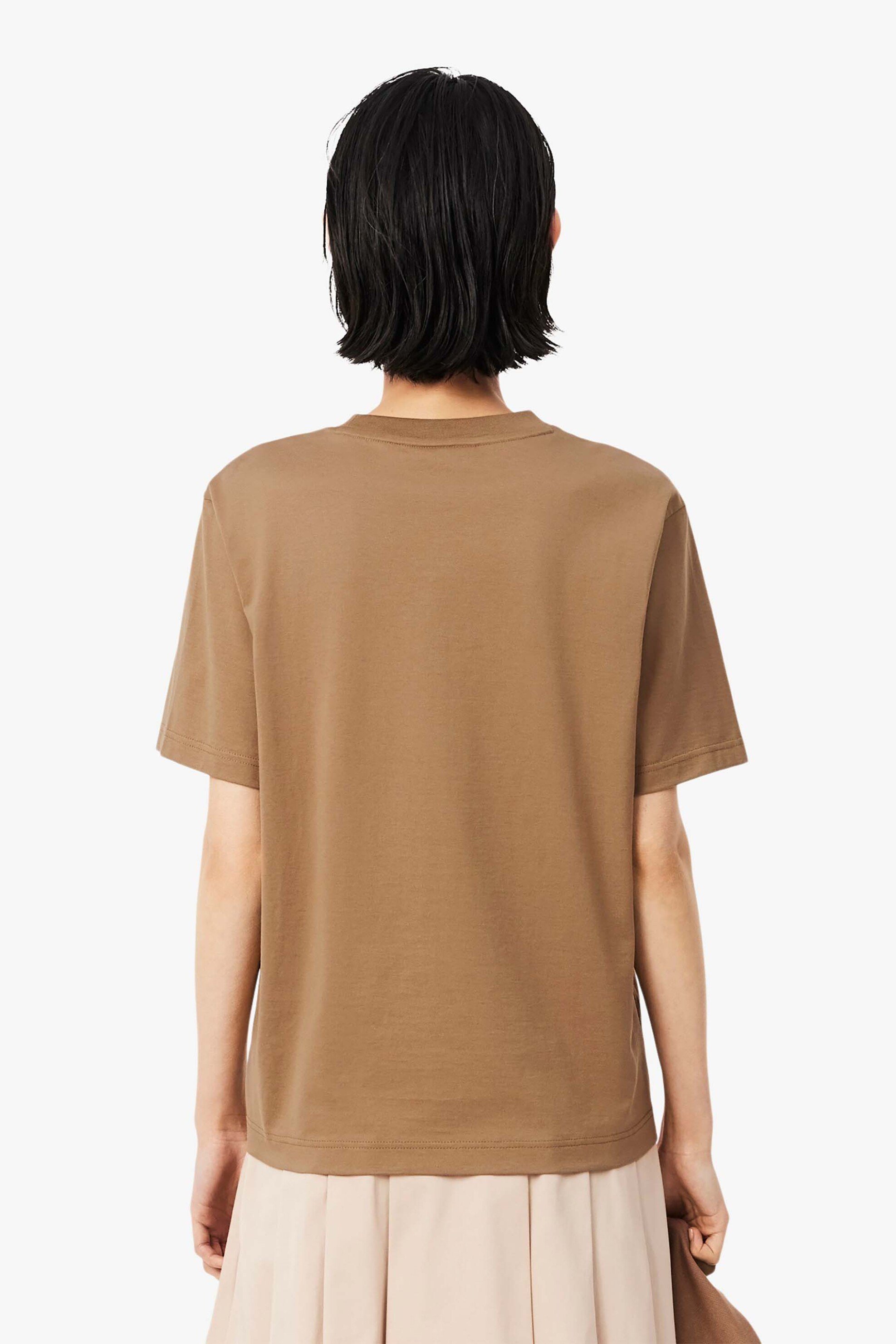 Lacoste Γυναικείο T-Shirt με Κεντημένο Λογότυπο Relaxed Fit - Tf7215 Καφέ
