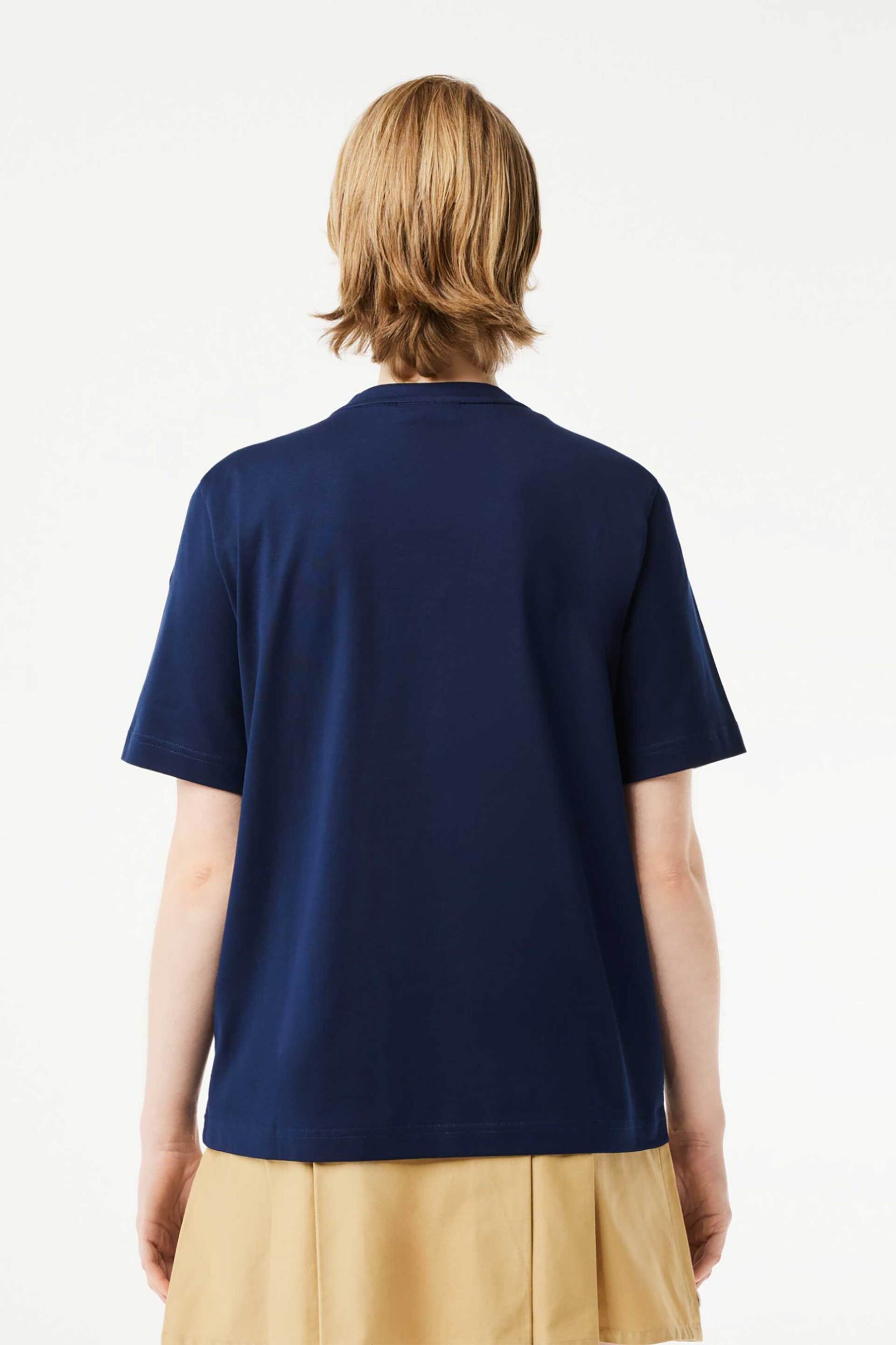 Lacoste γυναικείο T-shirt με κεντημένο λογότυπο και V λαιμόκοψη Relaxed Fit - TF7300 Μπλε Σκούρο φωτογραφία