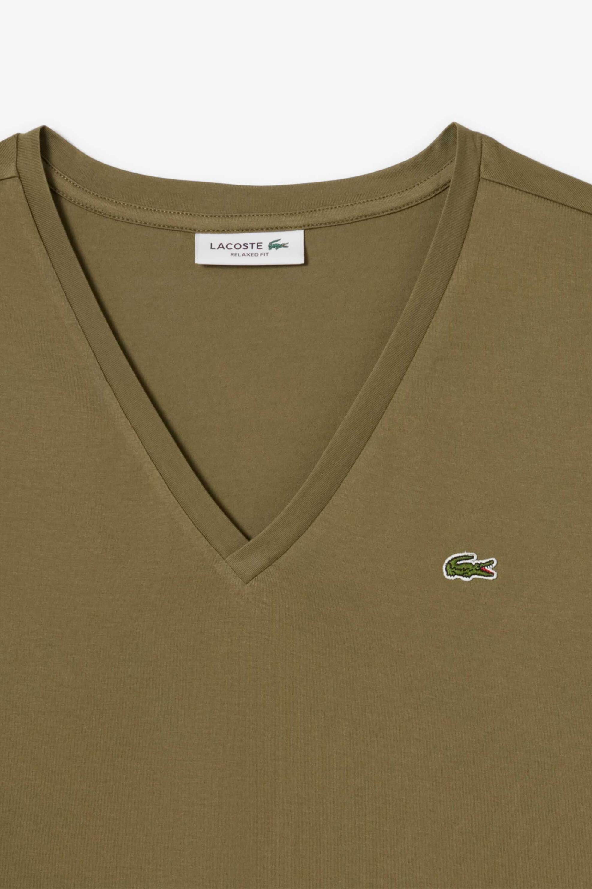 Lacoste γυναικείο T-shirt με κεντημένο λογότυπο και V λαιμόκοψη Relaxed Fit - TF7300 Λαδί φωτογραφία