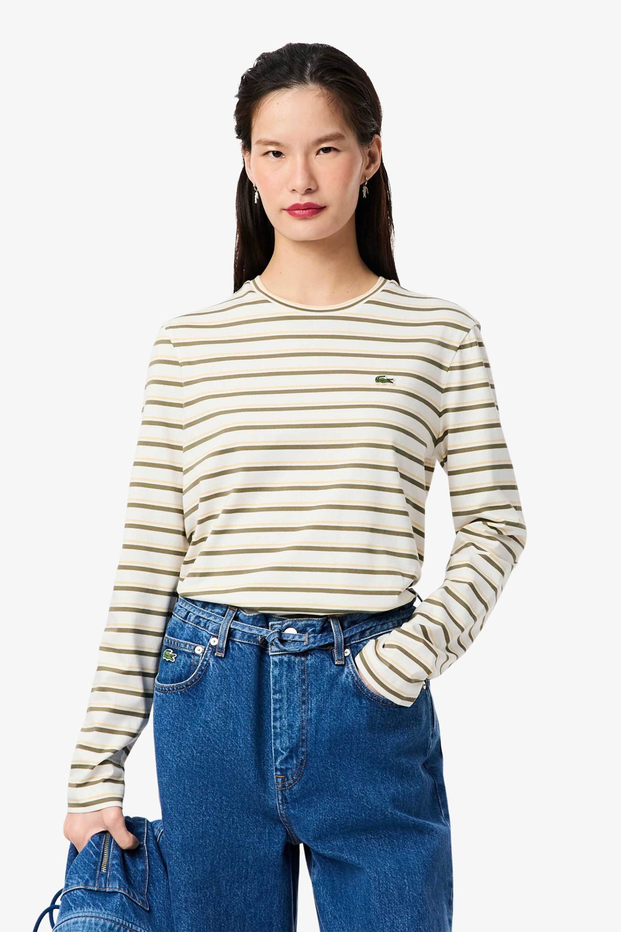 LACOSTE Lacoste γυναικεία μπλούζα ριγέ με μακρύ μανίκι Regular Fit - TF7573-00 Εκρού