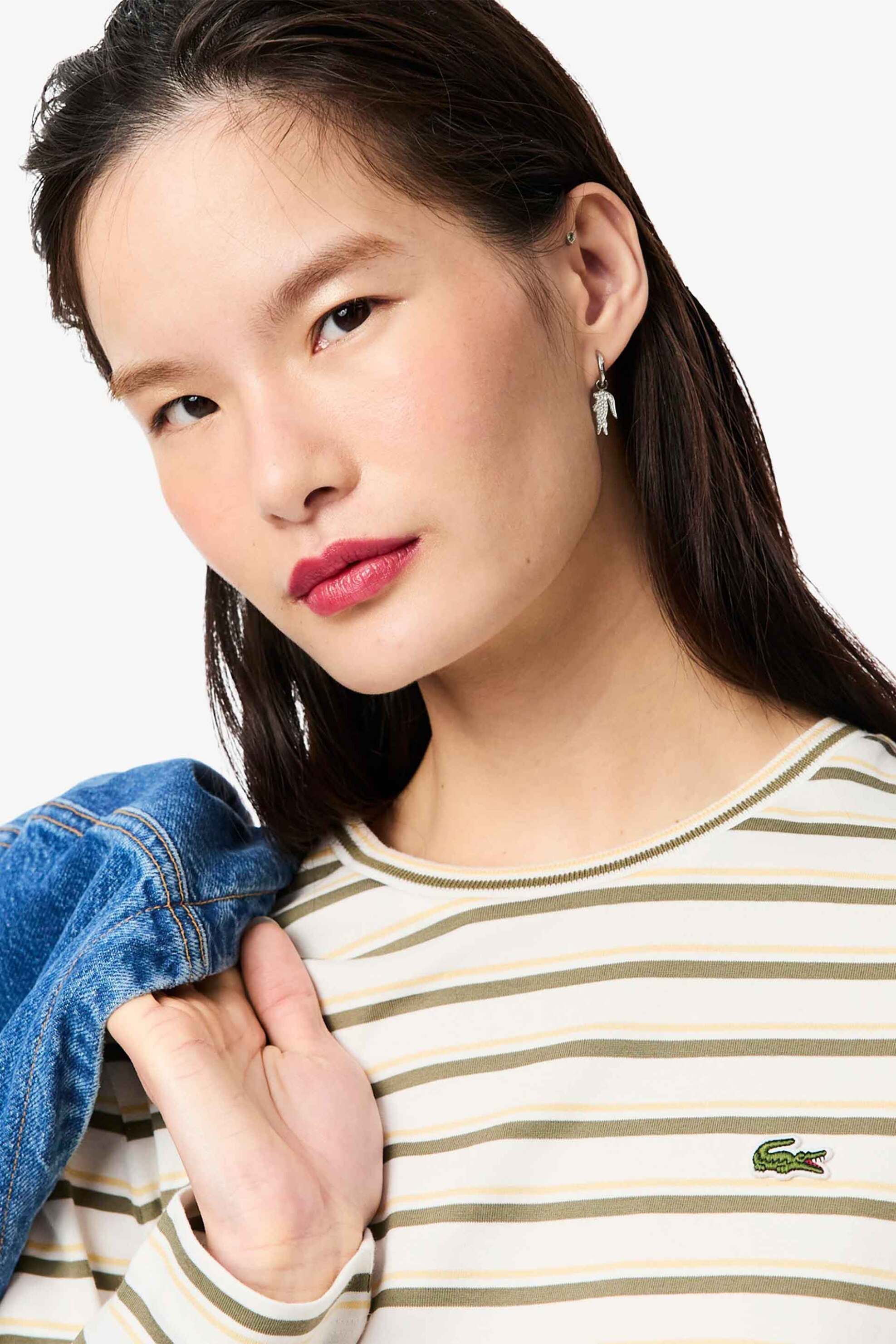 Lacoste γυναικεία μπλούζα ριγέ με μακρύ μανίκι Regular Fit - TF7573-00 Εκρού φωτογραφία