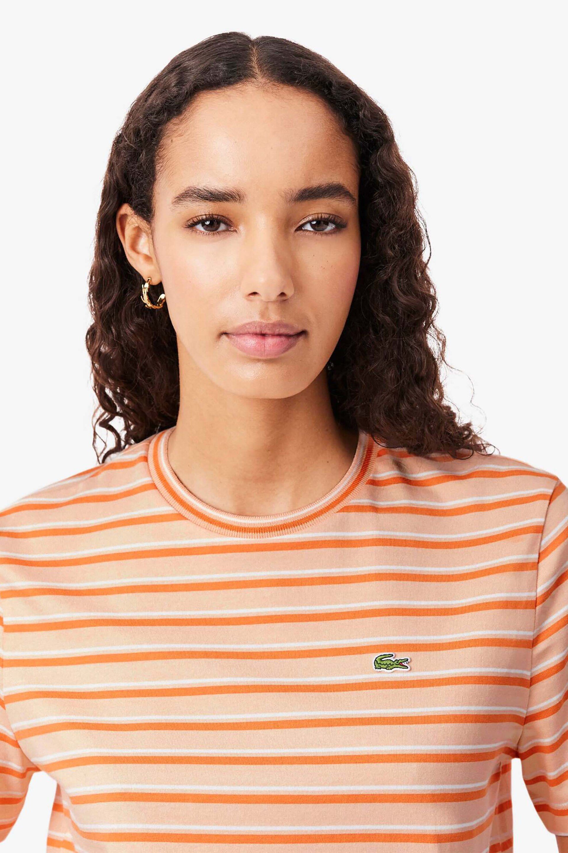 Lacoste γυναικείο T-shirt με ριγέ σχέδιο και κεντημένο λογότυπο Regular Fit - TF7574-00 Πορτοκαλί