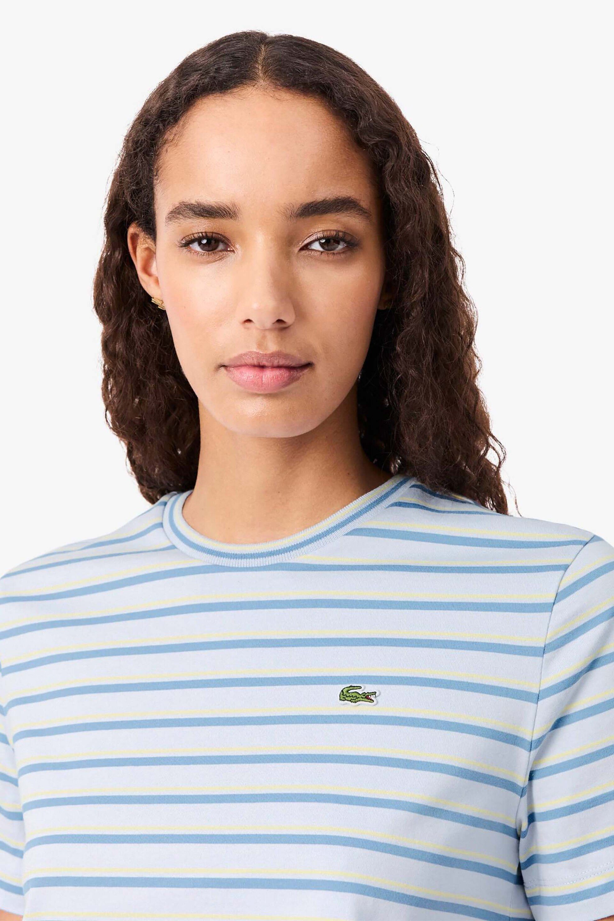 Lacoste γυναικείο T-shirt με ριγέ σχέδιο και κεντημένο λογότυπο Regular Fit - TF7574-00 Μπλε Ανοιχτό