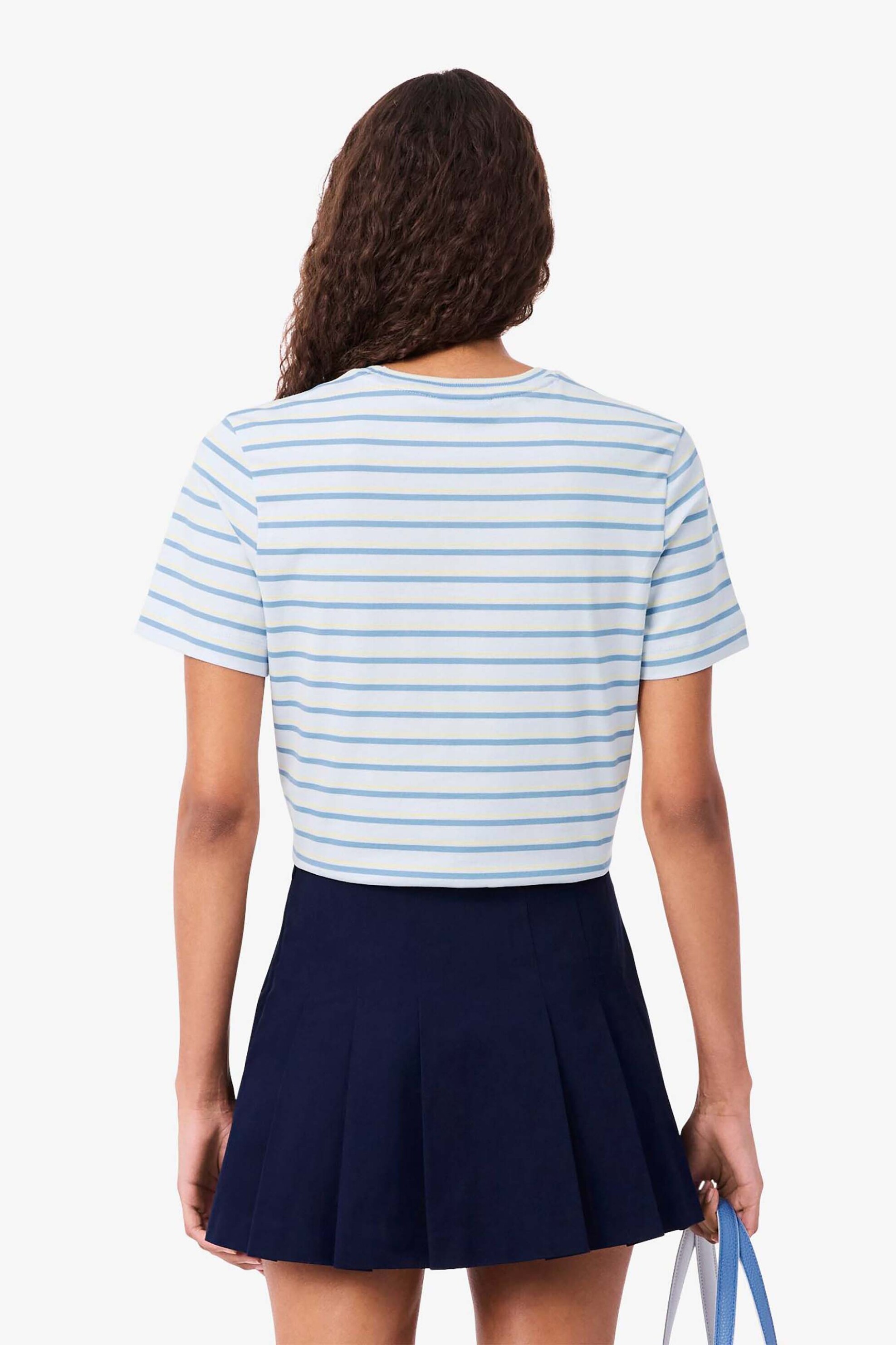 Lacoste Γυναικείο T-Shirt με Ριγέ Σχέδιο Και Κεντημένο Λογότυπο Regular Fit - Tf7574-00 Μπλε Ανοιχτό