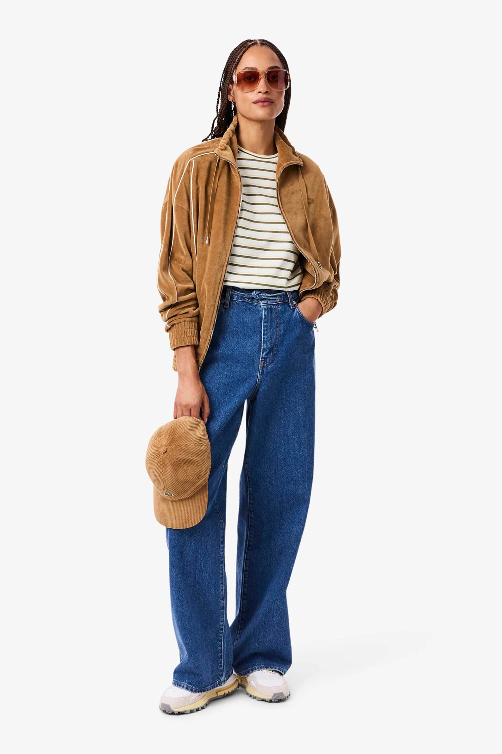 Lacoste γυναικείο T-shirt με ριγέ σχέδιο και κεντημένο λογότυπο Regular Fit - TF7574-00 Εκρού φωτογραφία