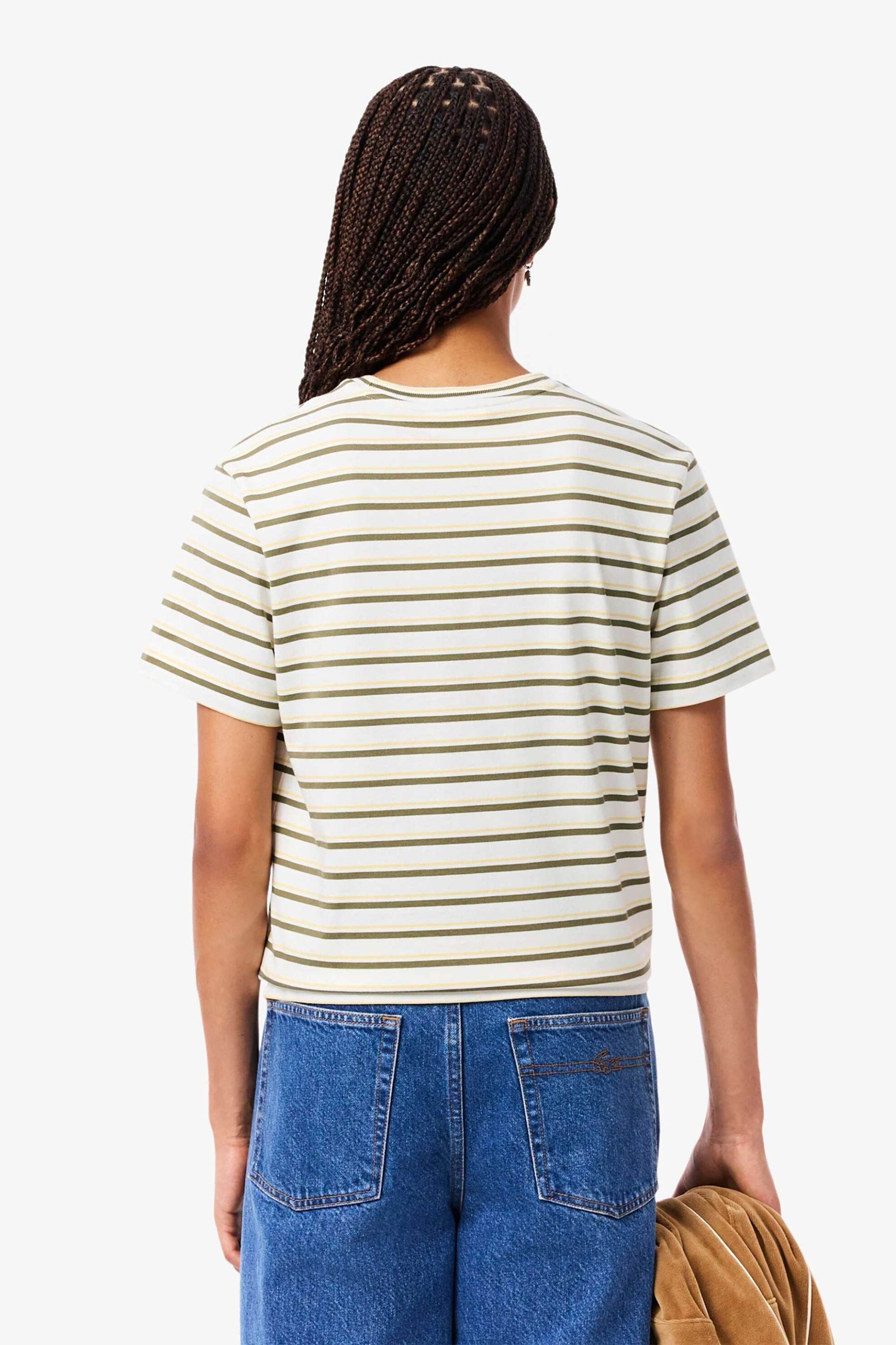 Lacoste γυναικείο T-shirt με ριγέ σχέδιο και κεντημένο λογότυπο Regular Fit - TF7574-00 Εκρού φωτογραφία