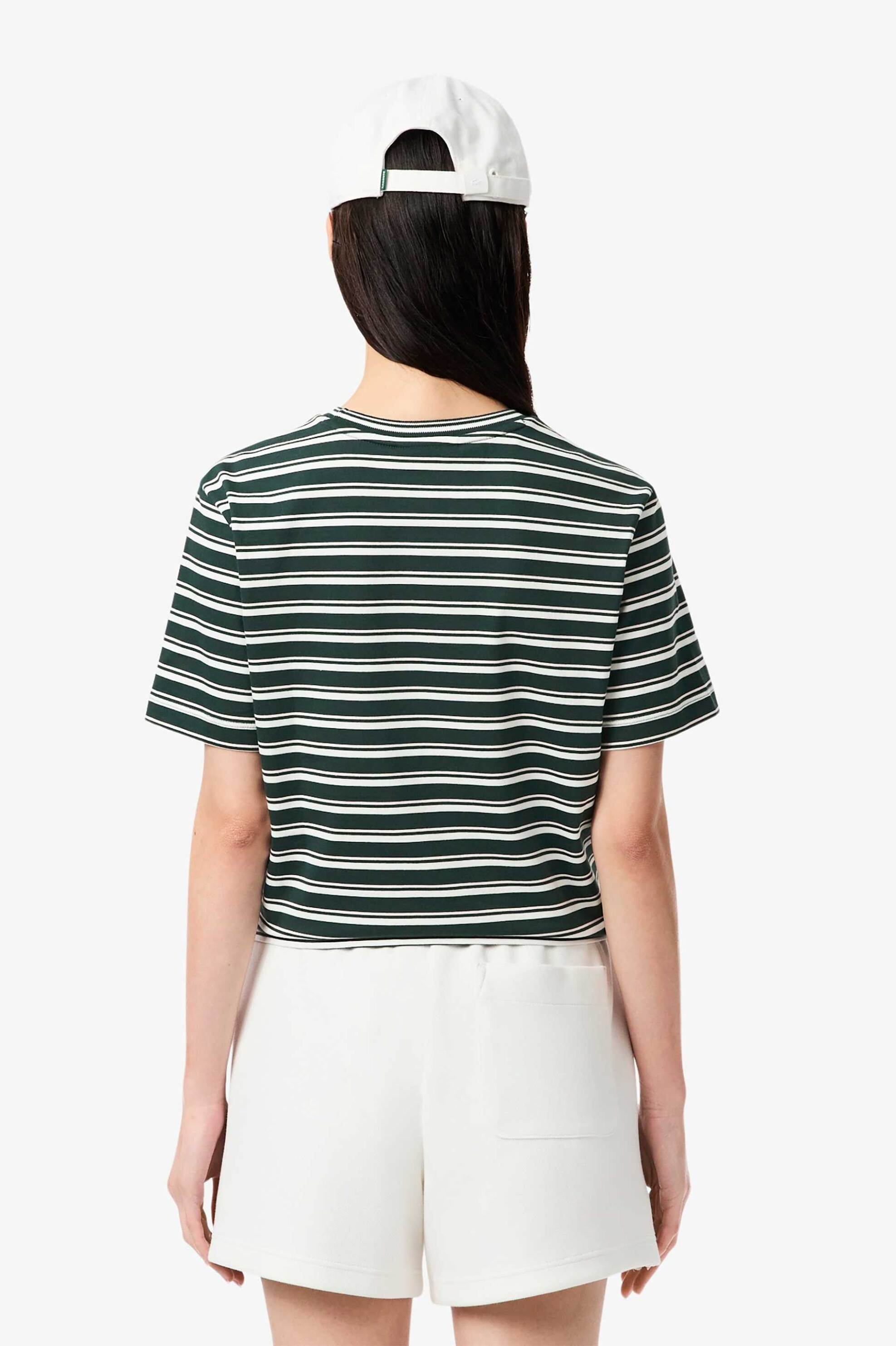 Lacoste γυναικείο T-shirt με ριγέ σχέδιο και κεντημένο λογότυπο Regular Fit - TF7574-00 Κυπαρισσί φωτογραφία