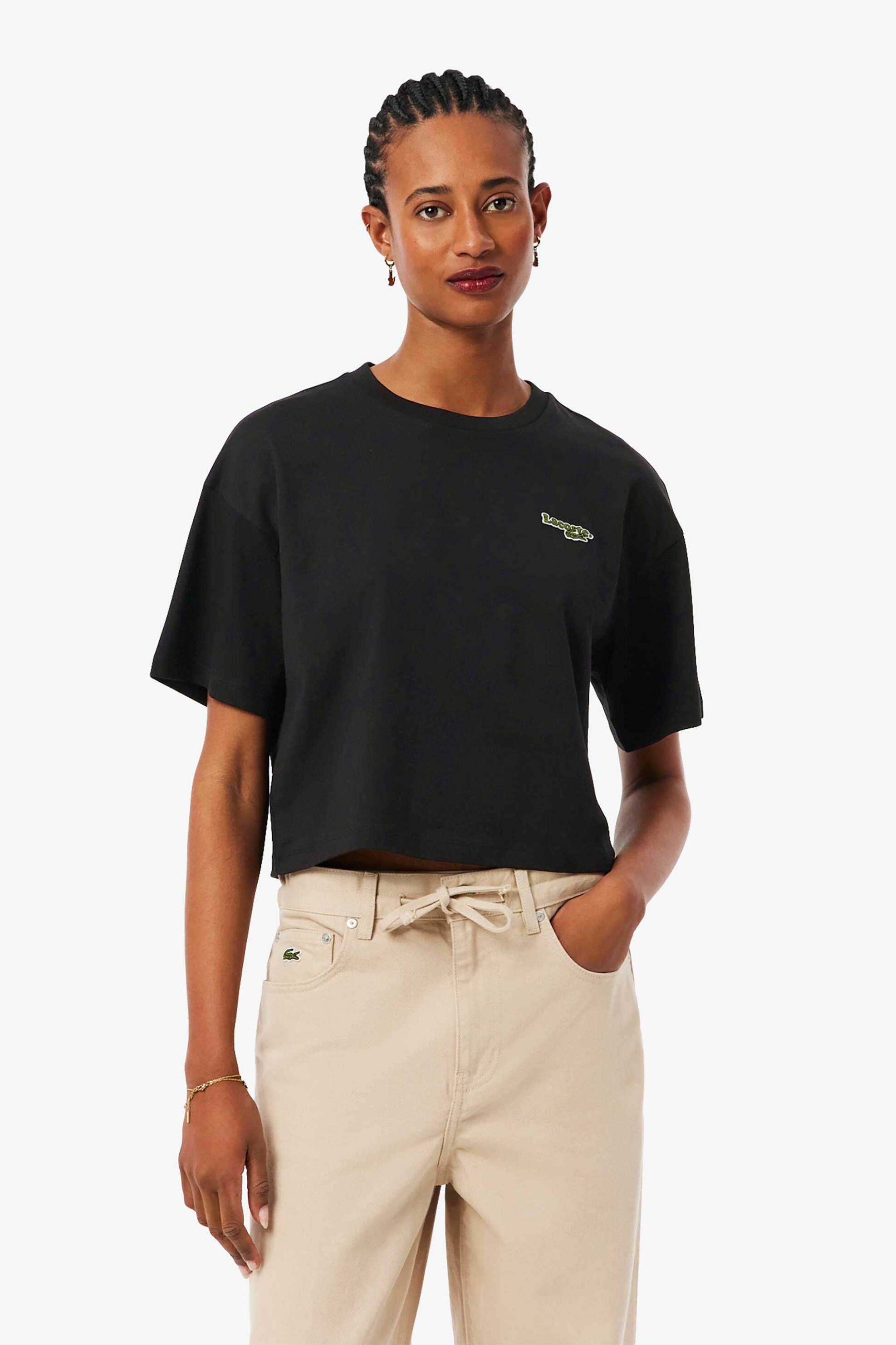 Lacoste Lacoste γυναικείο T-shirt με κεντημένο λογότυπο Relaxed Fit - TF7605-00 Μαύρο