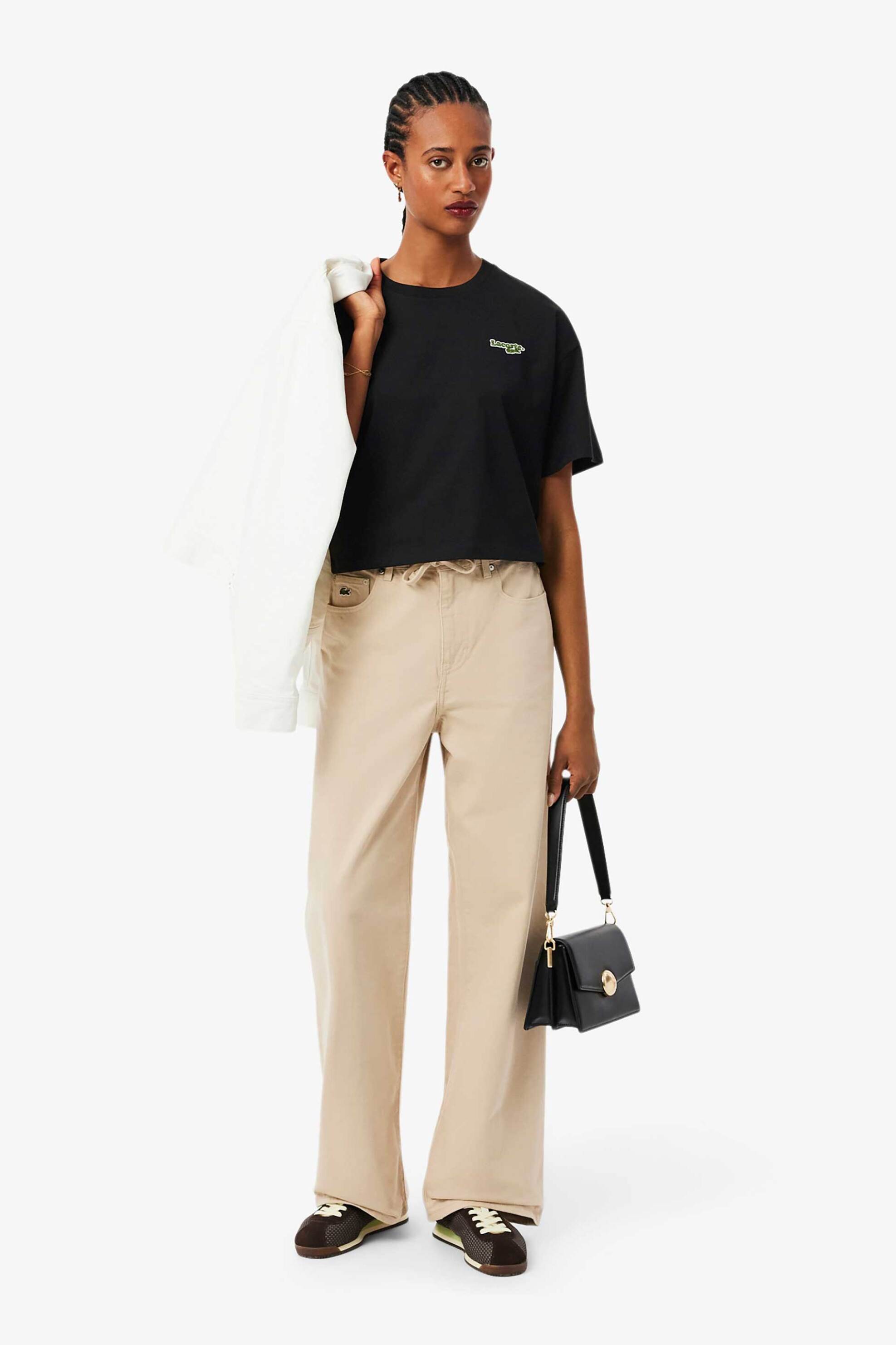 LACOSTE Lacoste γυναικείο T-shirt με κεντημένο λογότυπο Relaxed Fit - TF7605-00 Μαύρο - 3