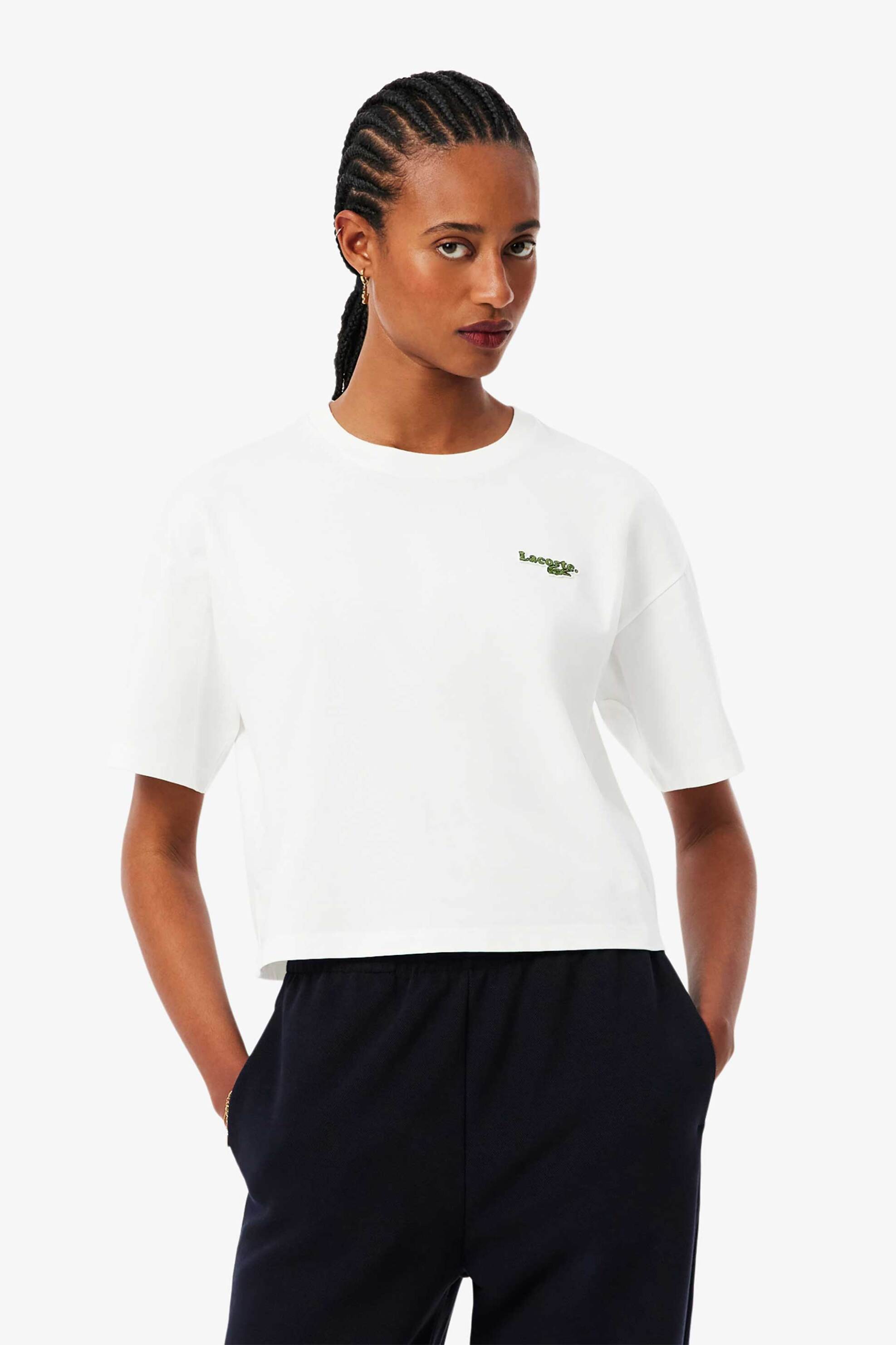 Lacoste Lacoste γυναικείο T-shirt με κεντημένο λογότυπο Relaxed Fit - TF7605-00 Λευκό