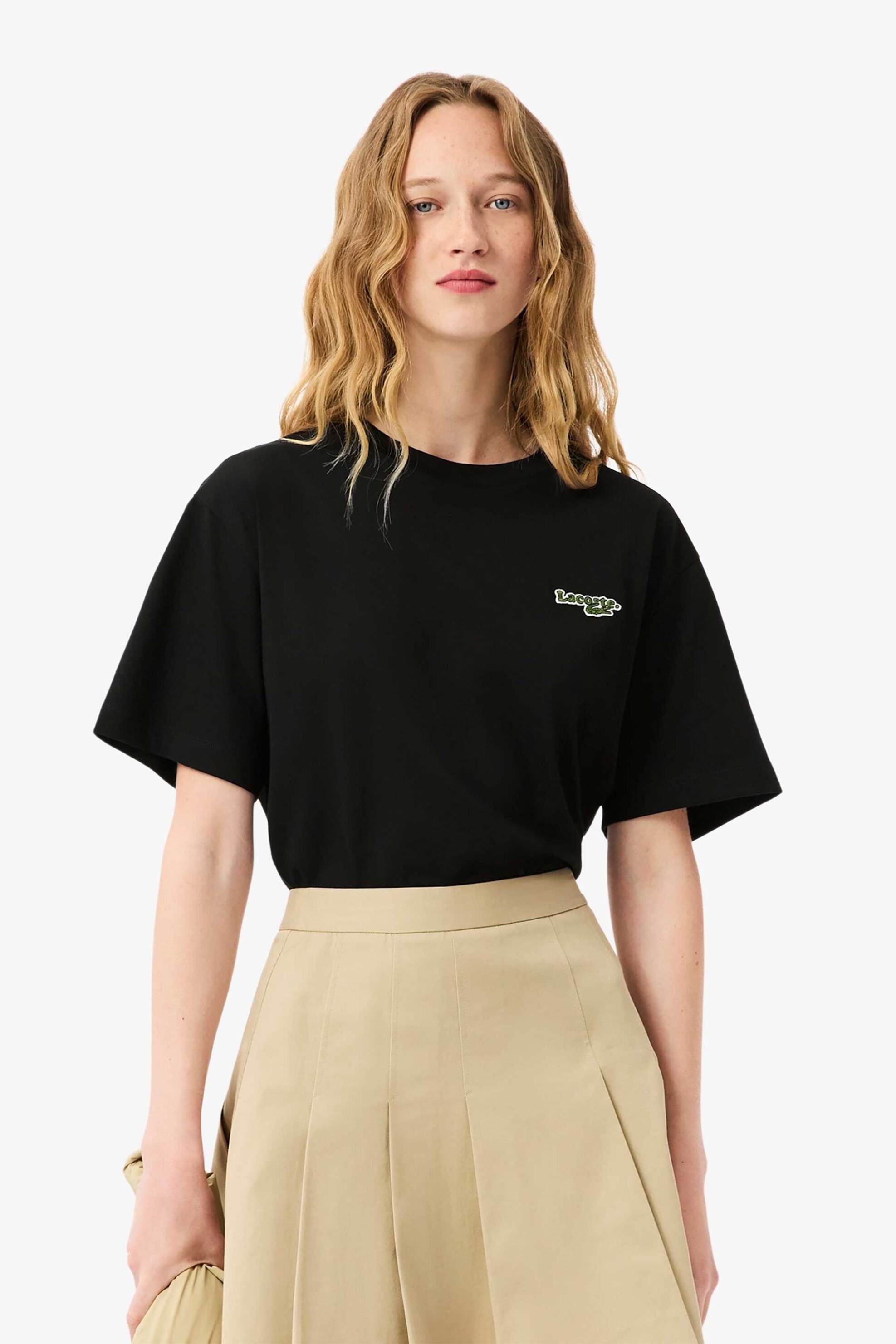 LACOSTE Lacoste γυναικείο T-shirt μονόχρωμο με κεντημένο λογότυπο Oversized Fit - TF7606-00 Μαύρο