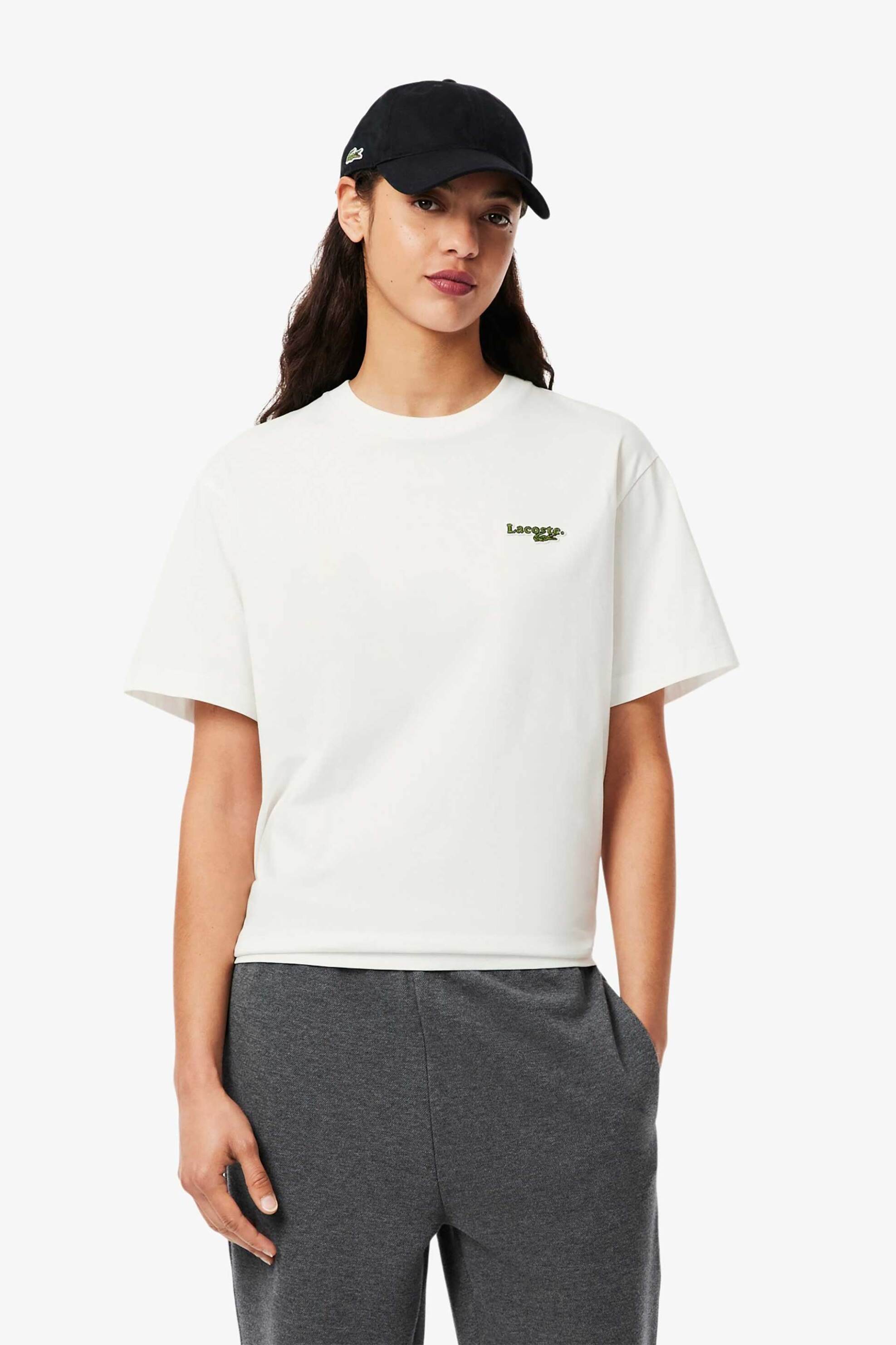 LACOSTE Lacoste γυναικείο T-shirt μονόχρωμο με κεντημένο λογότυπο Oversized Fit - TF7606-00 Λευκό