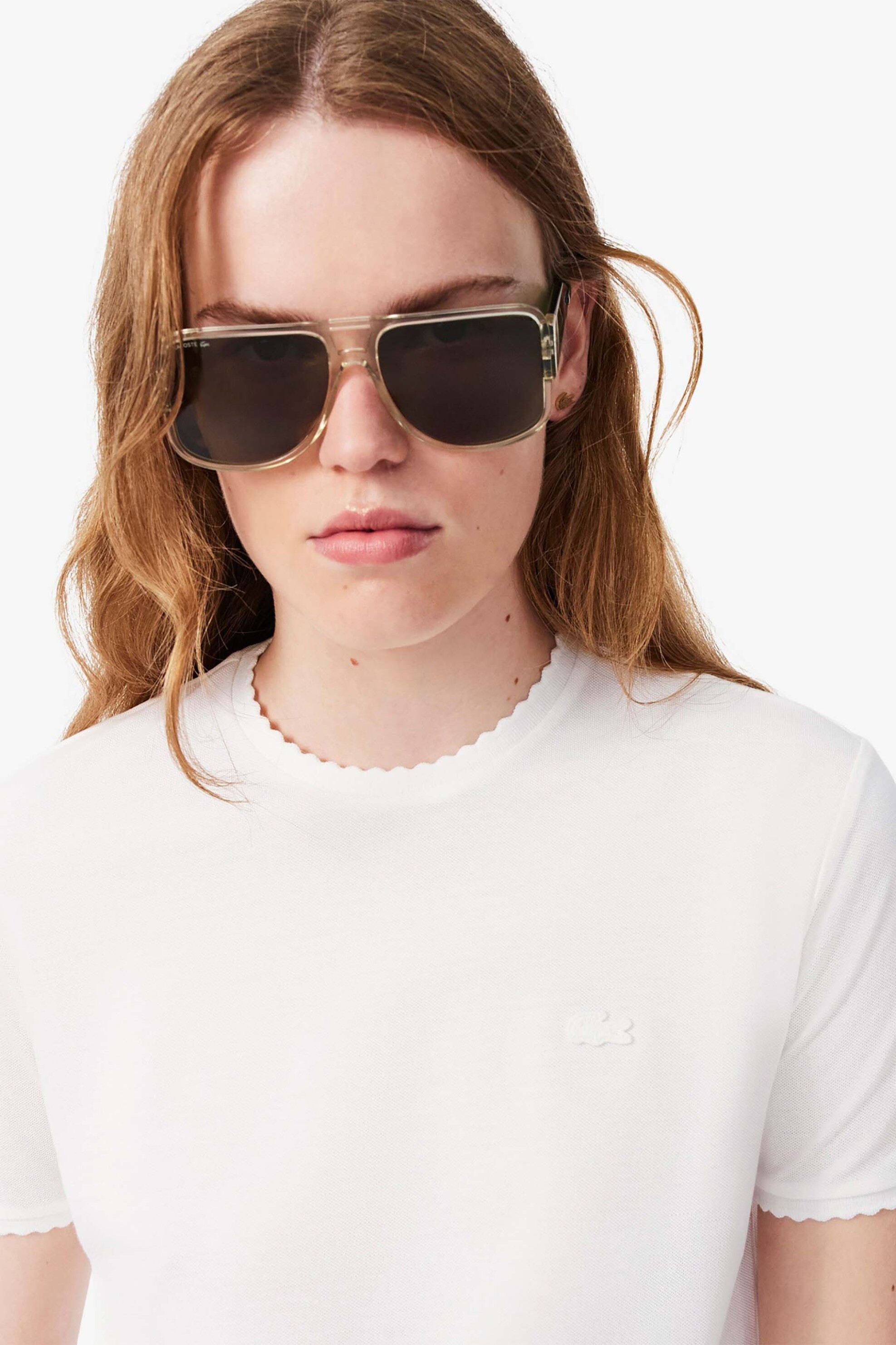Lacoste γυναικείο T-shirt πικέ με scalloped trims και κεντημένο λογότυπο Slim Fit - TF8366 Λευκό